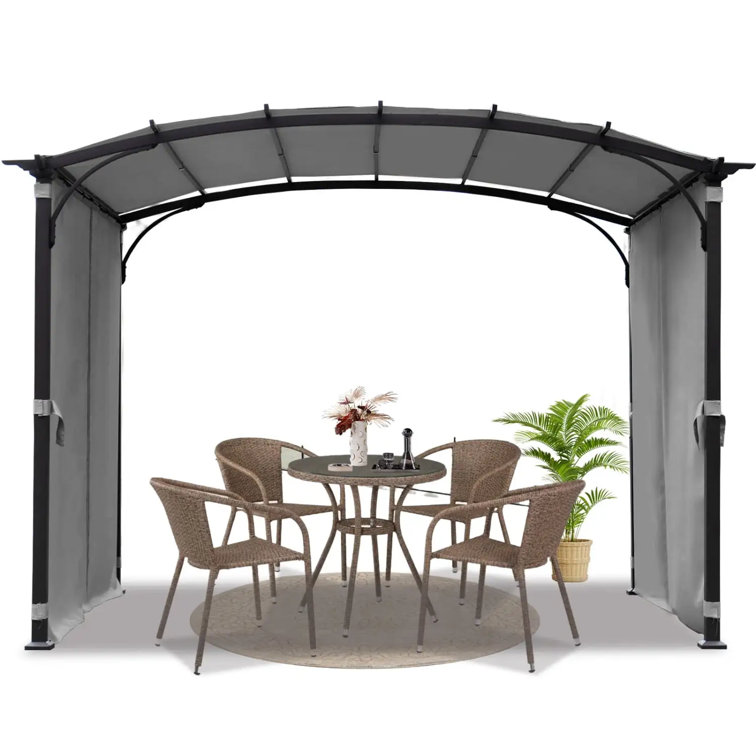 Elegant Grey Steel Frame Grape Gazebo 9 x 11ft: Waterproof Sun Shade Shelter Awning Arched Patio Pergola for Garden Backyard Oasis