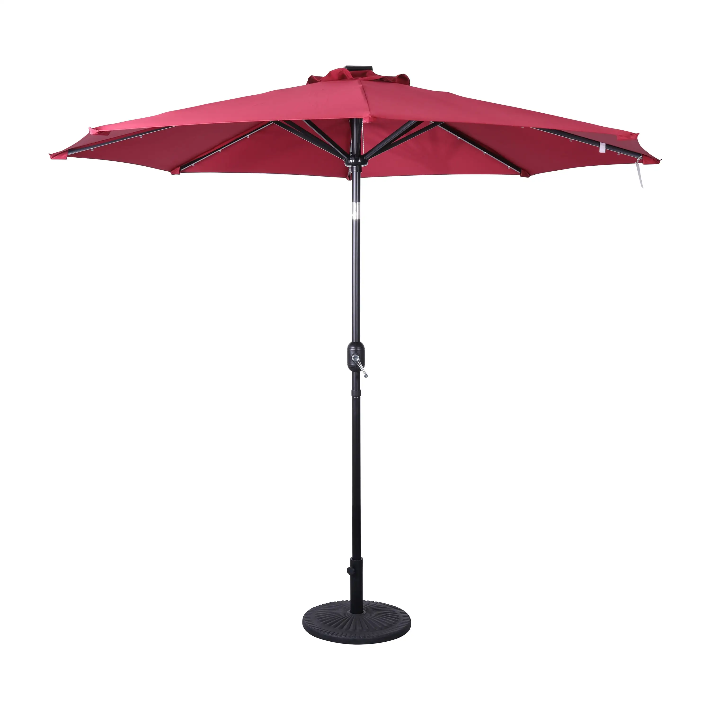 Emma + Oliver 9 FT Round Patio Umbrella with 32 Solar LED Lights and Crank and Tilt Functions in Red