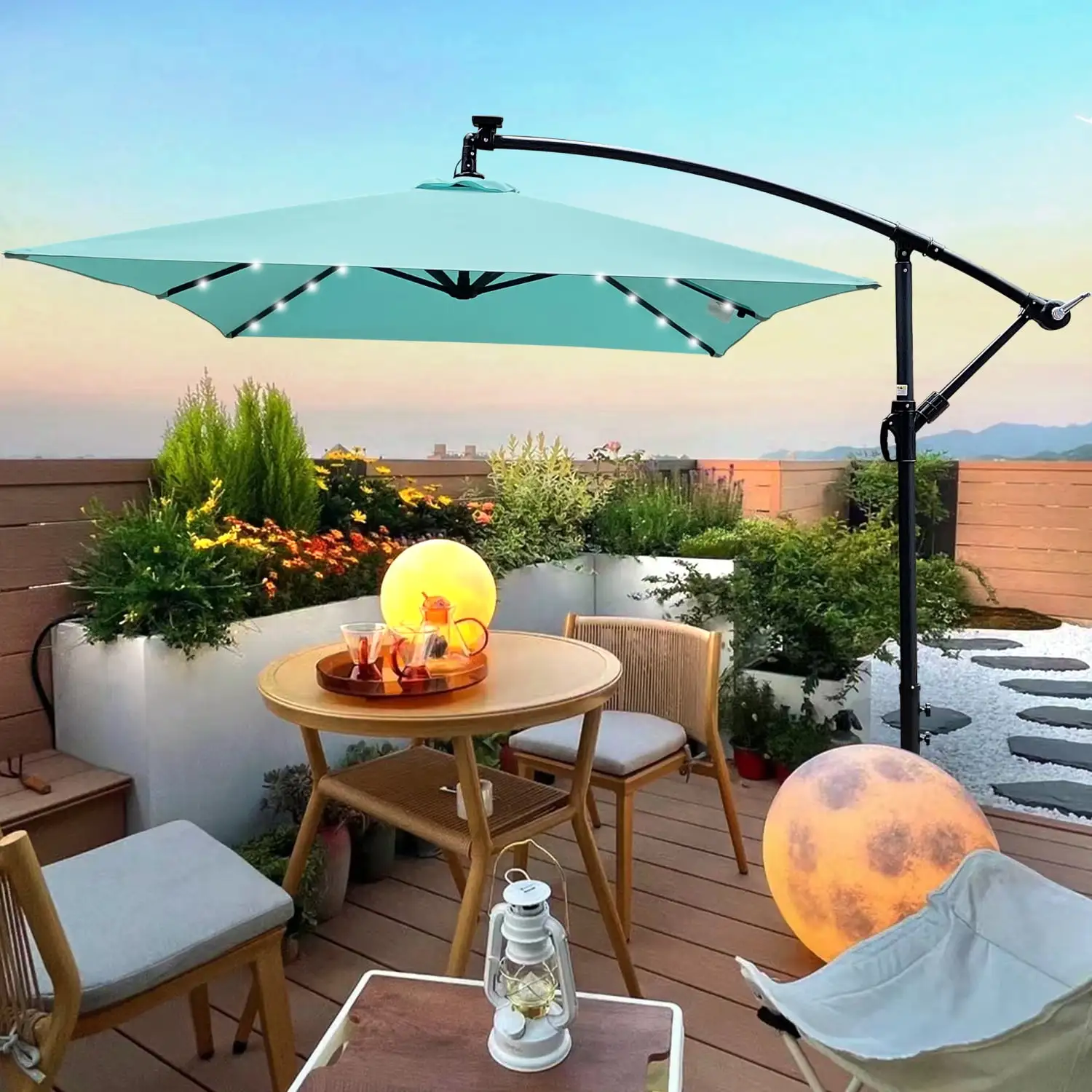 Enhanced Comfort and Style - Waterproof LED Lighted 2x3M Rectangle Patio Umbrella with 6 Ribs Solar Powered for Garden Backyard Pool Shade - Perfect for Outdoor Deck and Pool Protection