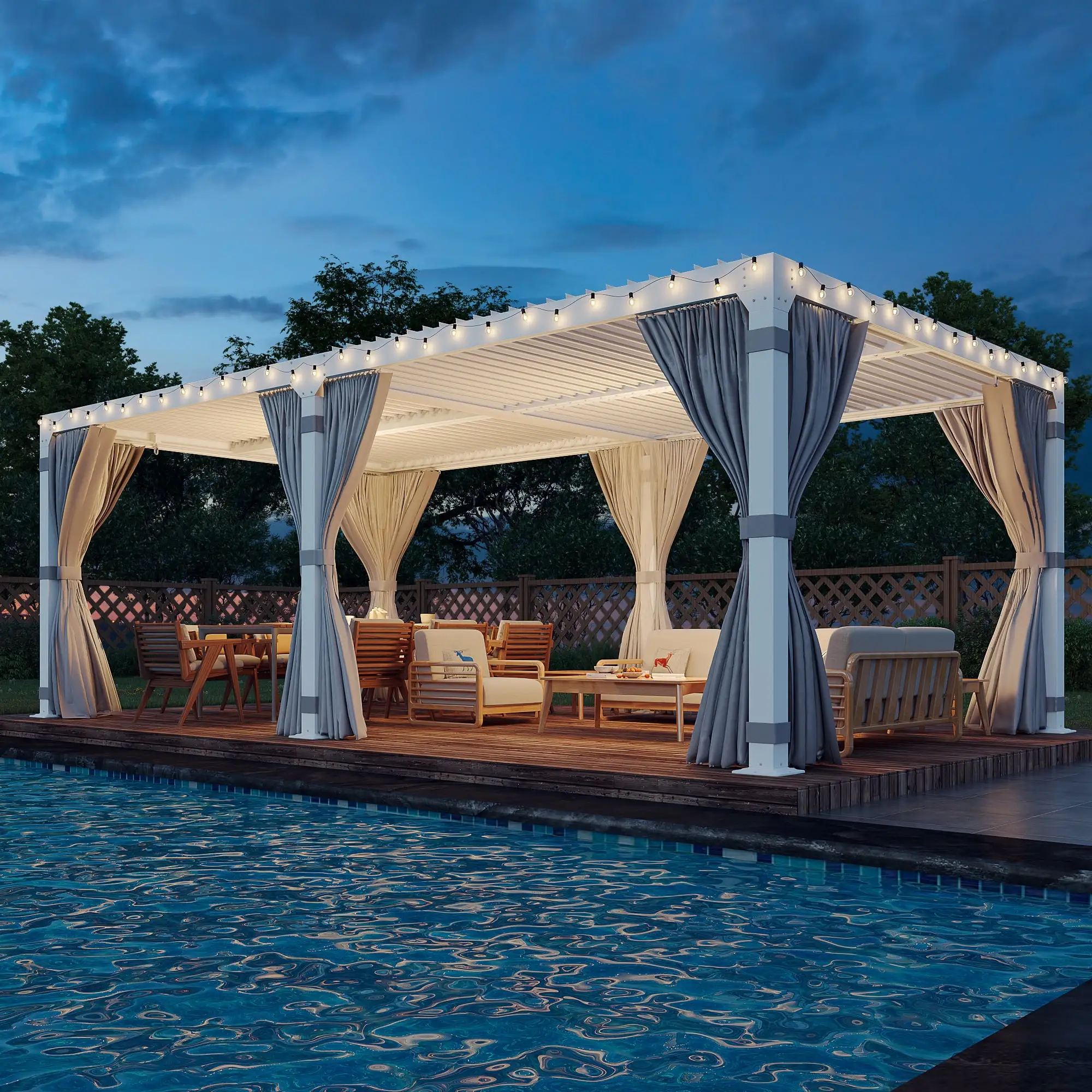 Erinnyees 10'20' Outdoor Hardtop Gazebo Pergola with Adjustable Aluminum Rainproof Roof. White