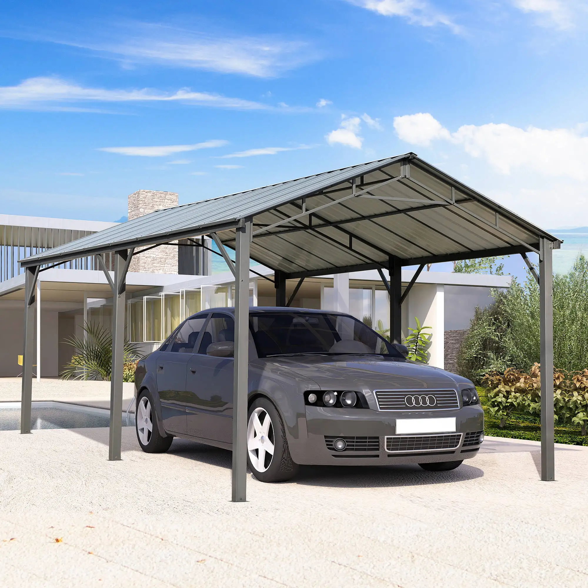 Erinnyees 10' x 16' Metal Carport with Sturdy Galvanized Roof. Steel Carport for Cars. Trucks and Boats