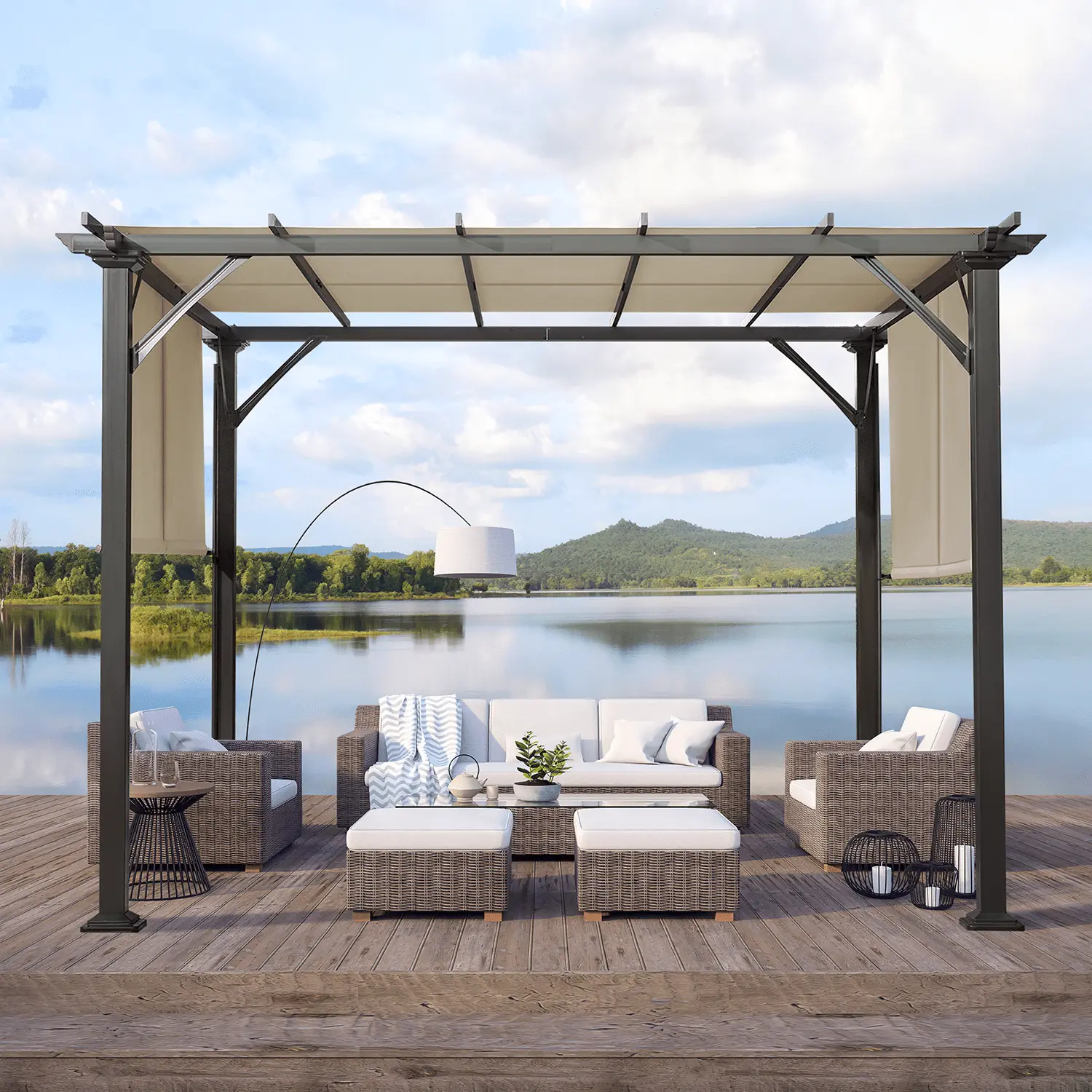 Erommy 10' x 10' Outdoor Pergola. Gazebo with Steel Frame and Shade Canopy for Patio. White