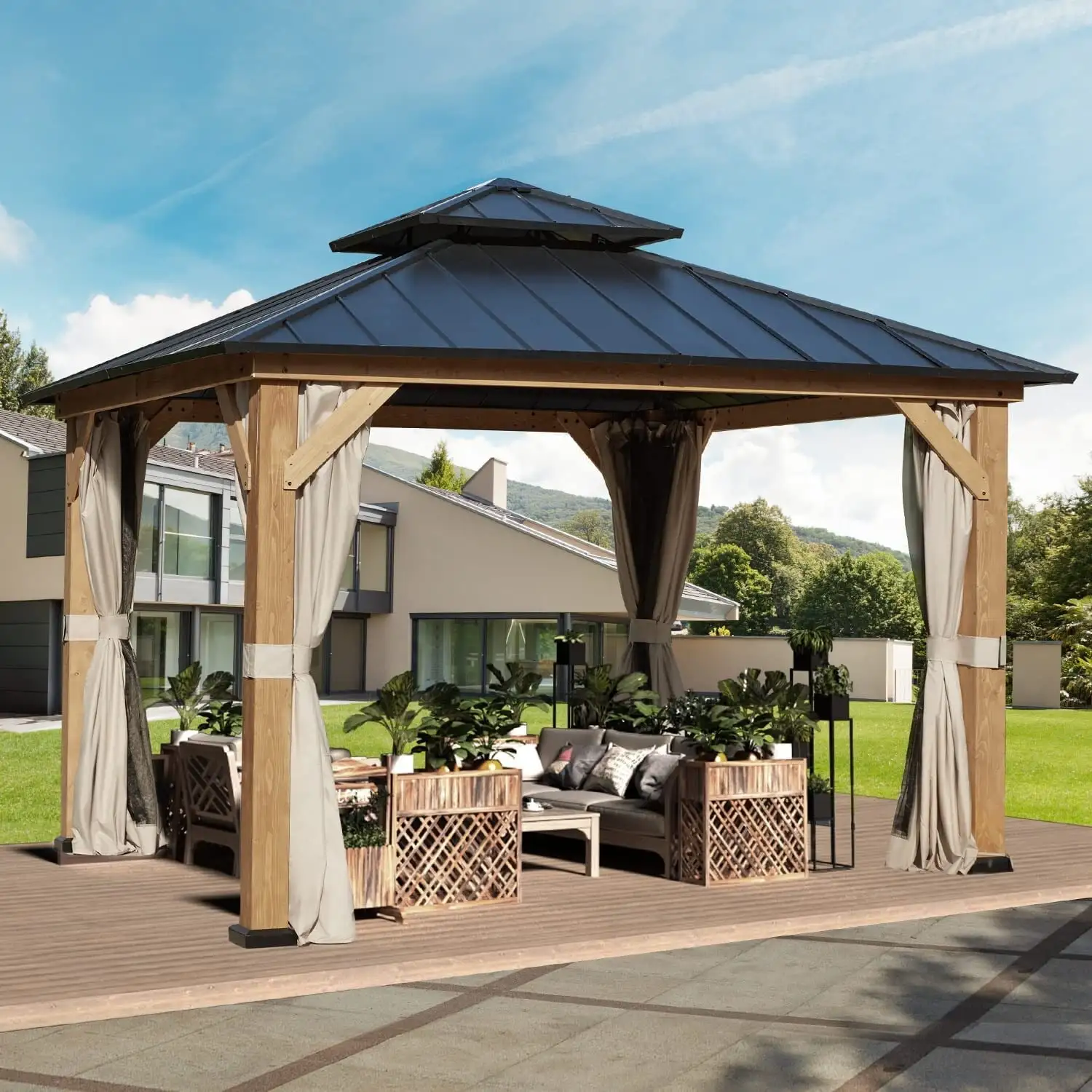 Erommy Outdoor Gazebo Wooden Gazebo Cedar Framed Gazebo 11*11