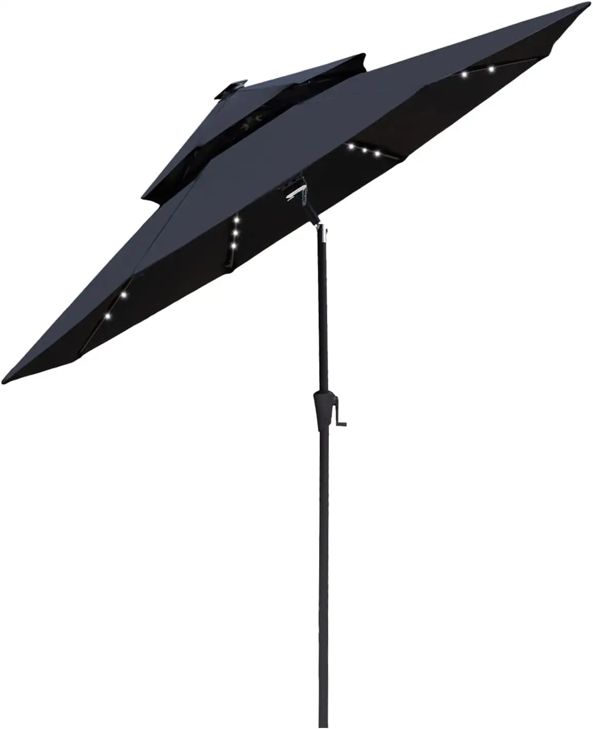 FLAME&SHADE 9 ft Double Top Solar Powered Outdoor Market Patio Table Umbrella with LED Lights and Tilt