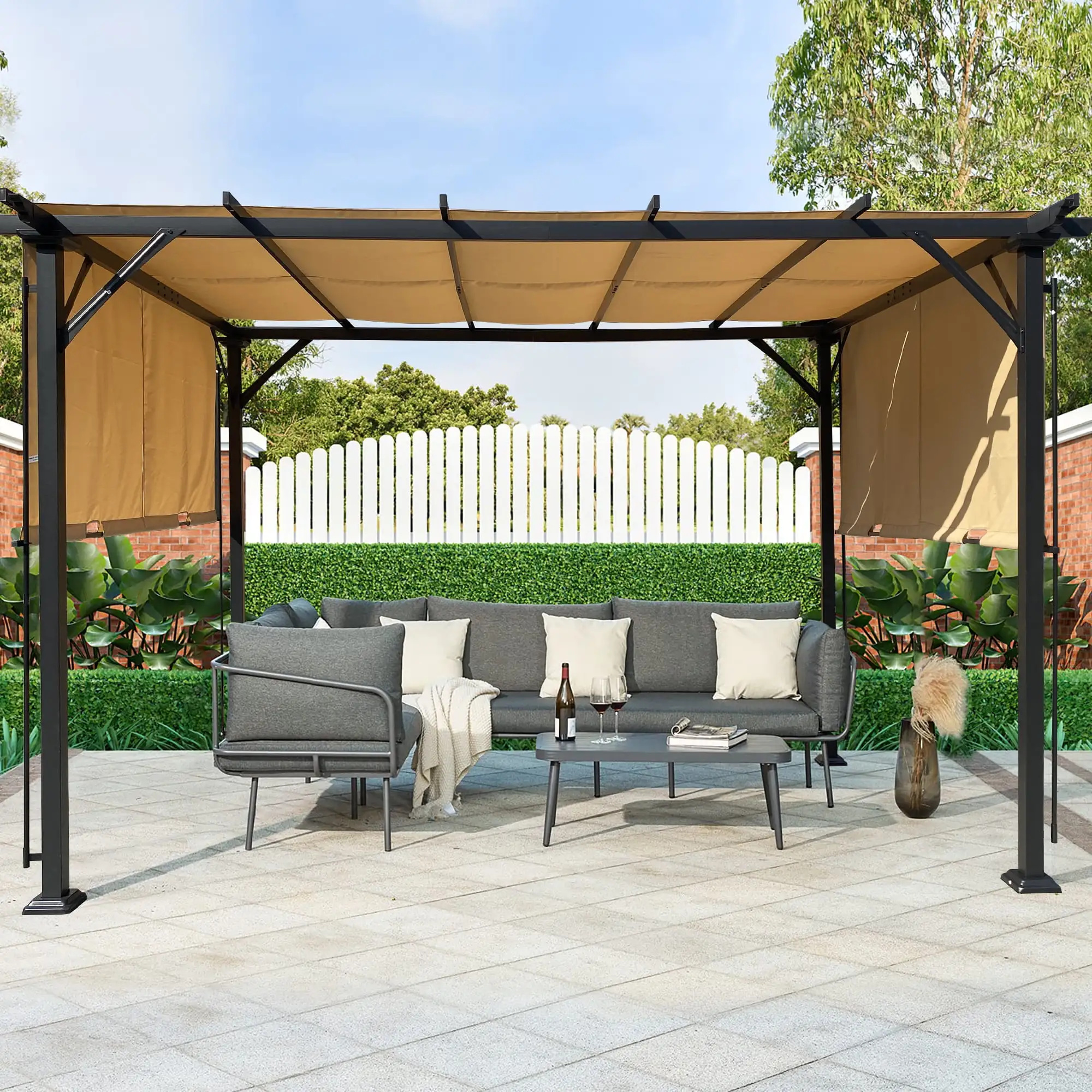 Faitaliicy 9.5x12 Ft Outdoor Pergola Patio Gazebo Awnings Metal Patio Grape Gazebo Retractable Shade Canopy Sun Shelter Pergola Gazebo For Gardens Terraces Backyard Deck