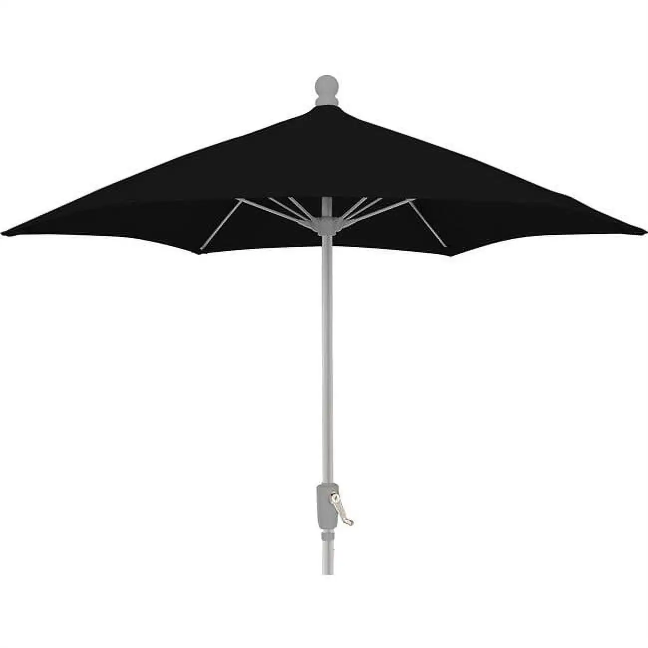 FiberBuilt Home 7.5 ft. Hex 6 Rib Crank Bright Aluminum with Black Spun Poly Canopy Patio Umbrella