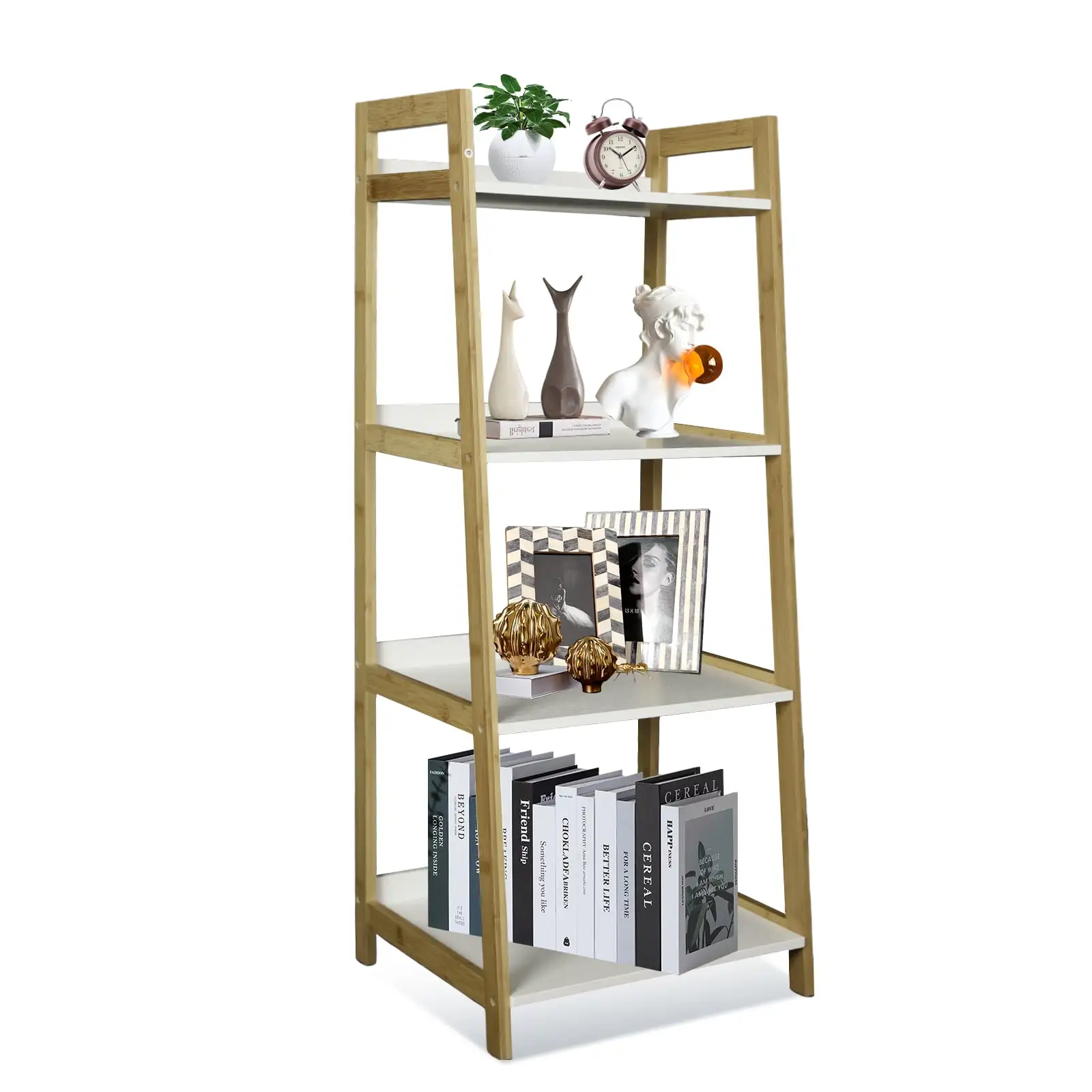 Fionafurn 4-Tier Ladder Shelves Display Plant Stand. Utility Free Standing Industrial Style Bookcase