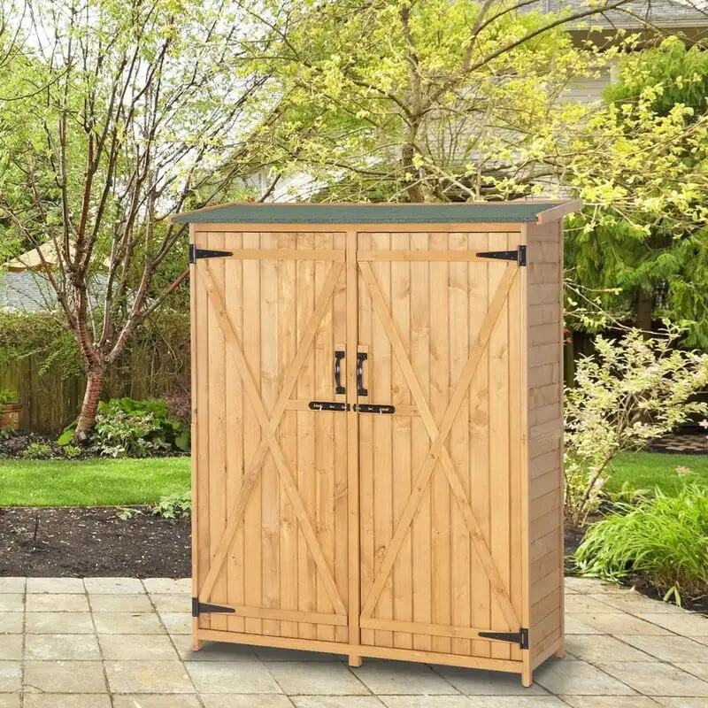 Fir Wood Shed Garden Storage Shed Outdoor Storage Cabinet Wood Color