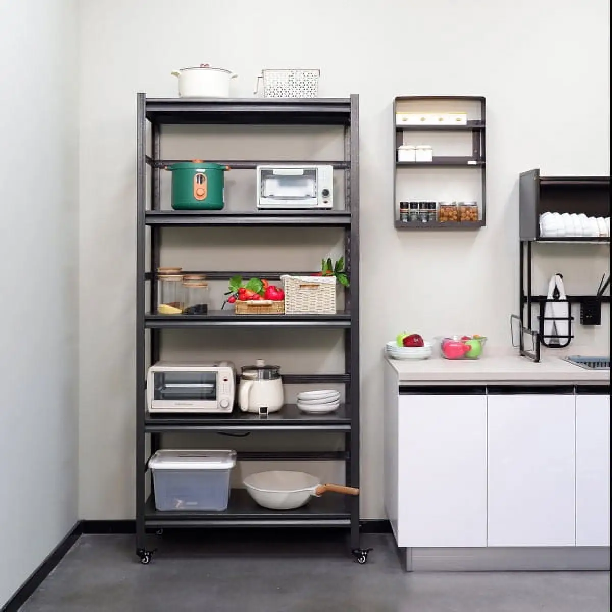 Fithood H72 * W35.4 * D15.7 Heavy Duty Storage Shelves Adjustable 5-Tier Metal Shelving Unit with Wheels for 2500LBS Load Kitchen. Garage. Pantry. and More