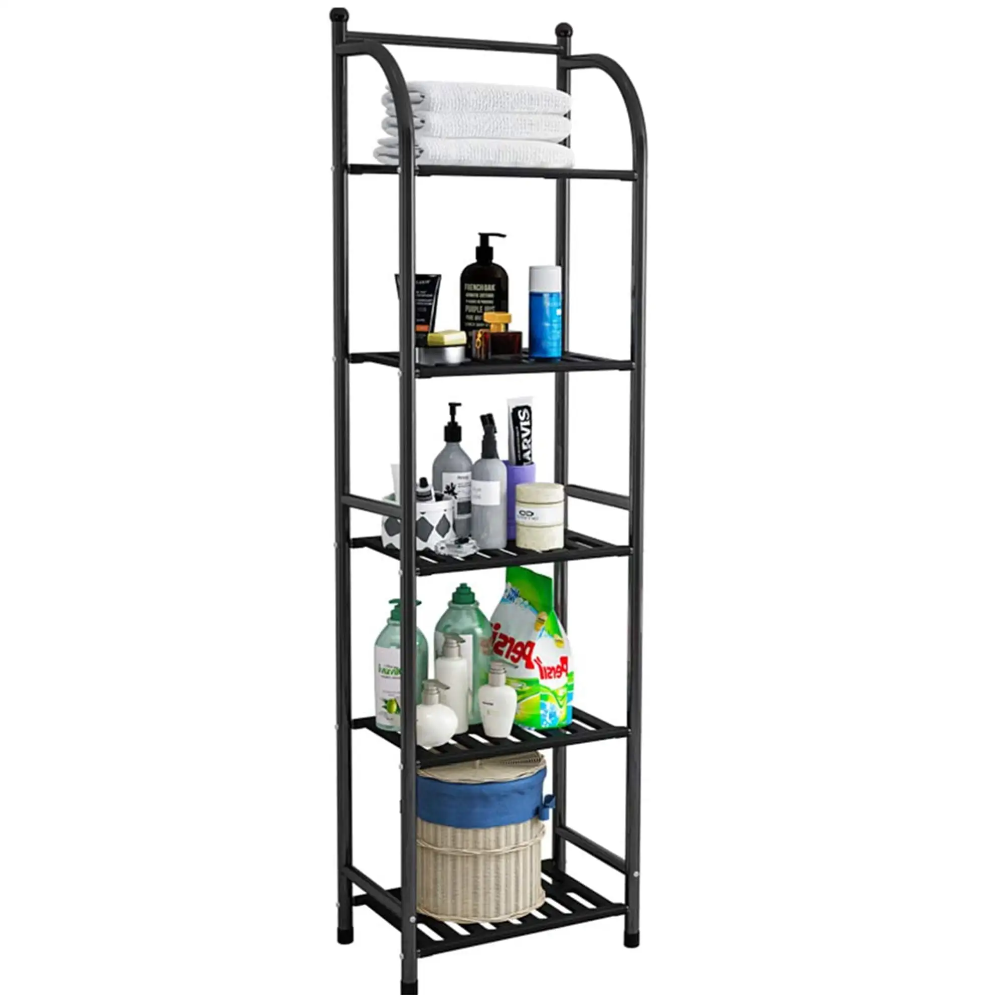 Forthcan 5 Tier Bathroom Slim Storage Shelving Unit for Small Space Bathroom Shelf Bathroom Towel Storage.Black