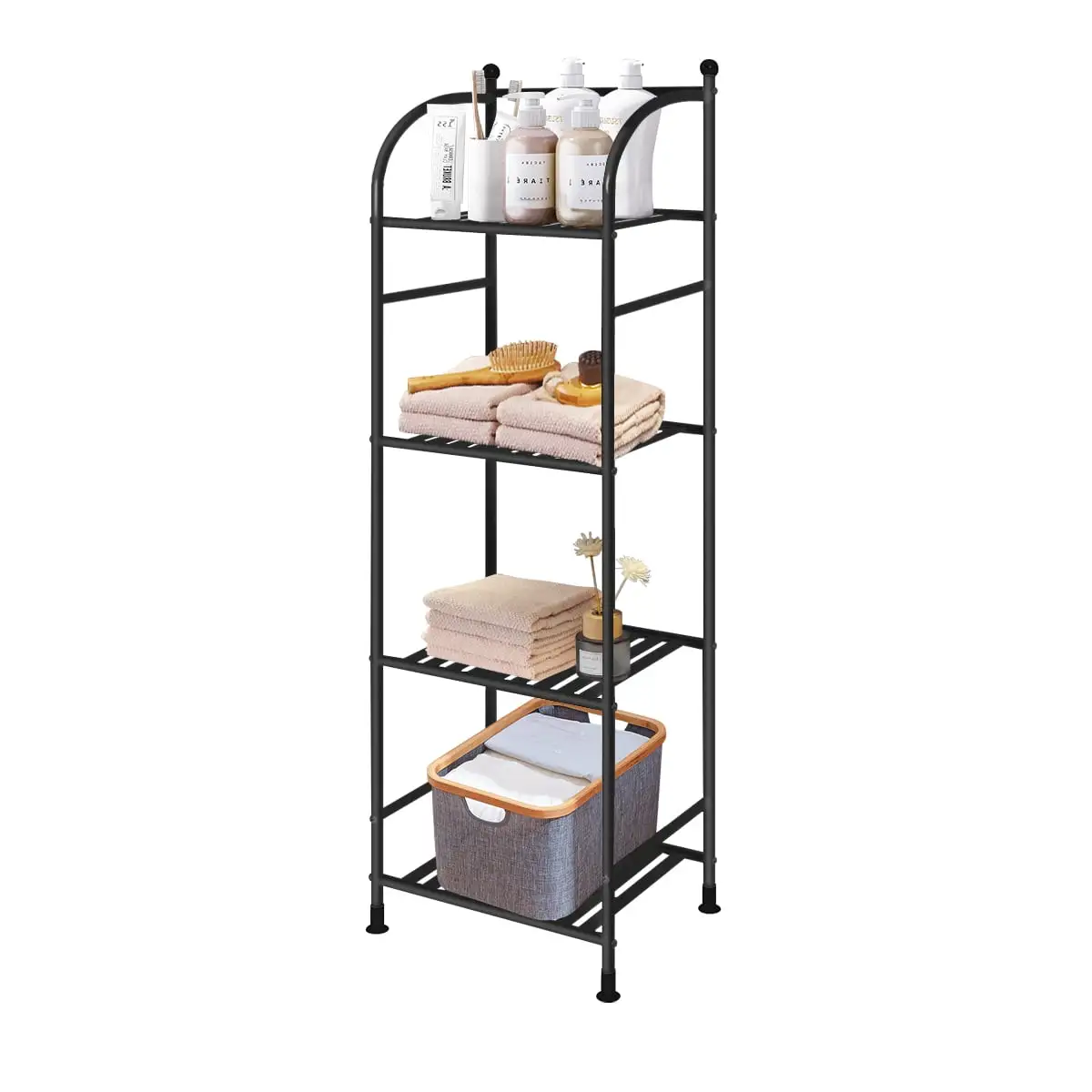 Forthcan Bathroom Storage Shelf. 4 Tier Storage Rack for Small Space. Freestanding Storage Organizer. Metal Corner Shelf. Black