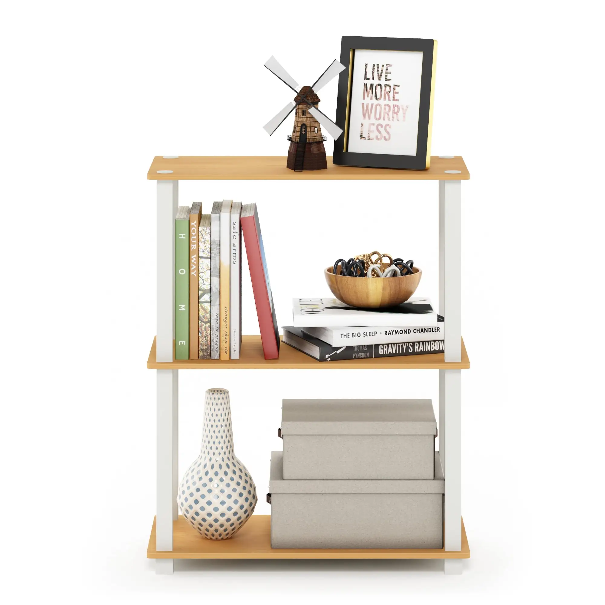 Furinno 23.6W x 11.4D x 29.5H 3-Shelf Freestanding Shelving Unit. Beech and White