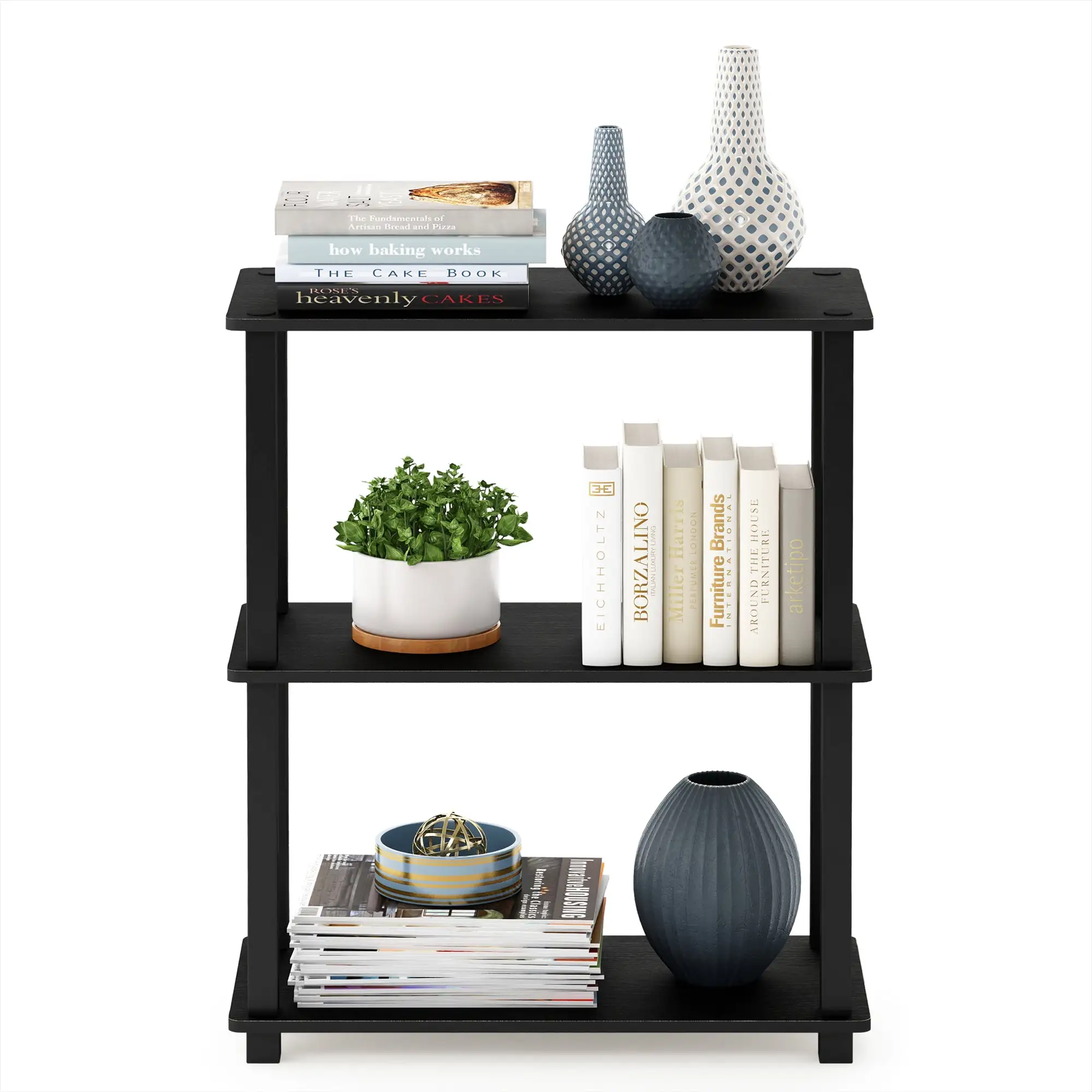 Furinno Turn-S-Tube 23.6 W x 11.4 D x 29.5 H 3-Shelf Decorative Shelves. Black