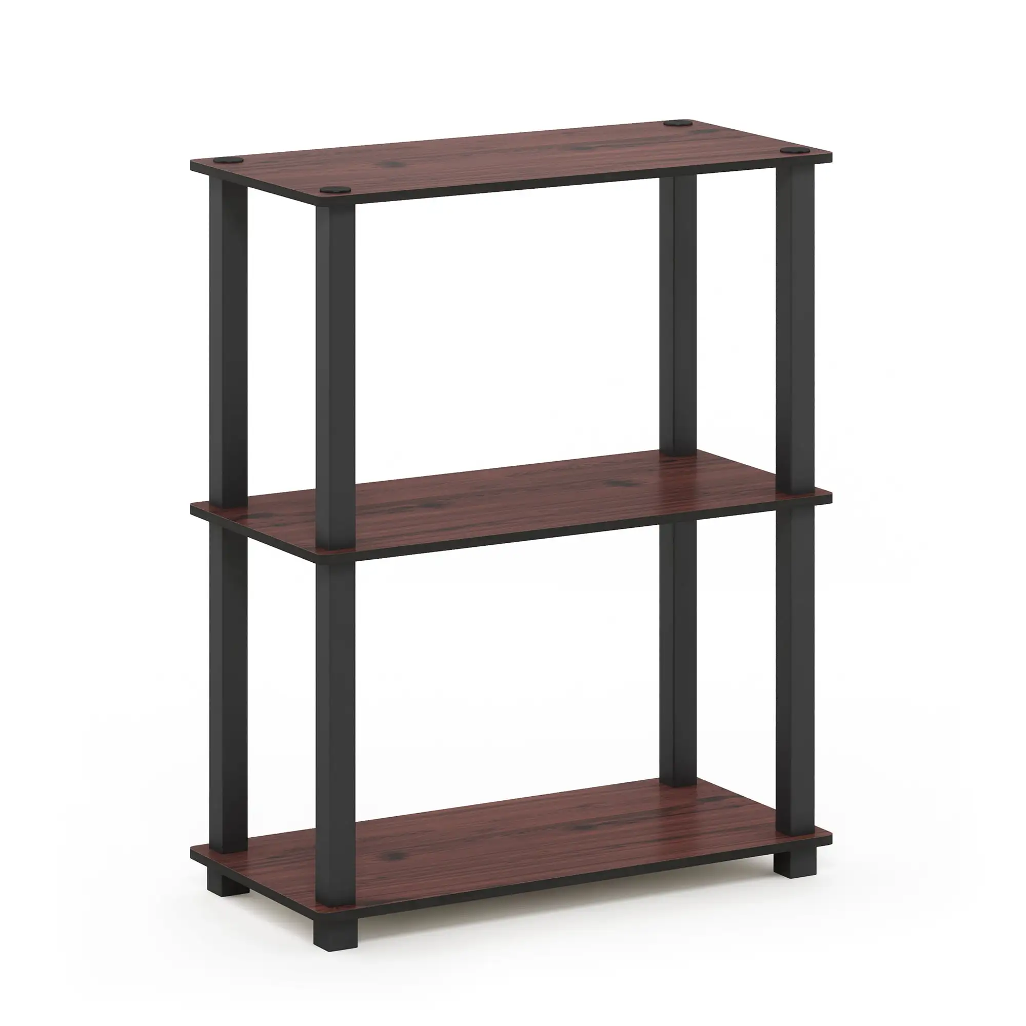 Furinno Turn-S-Tube 3-Tier Square Tube Display Shelf. Dark Cherry and Black