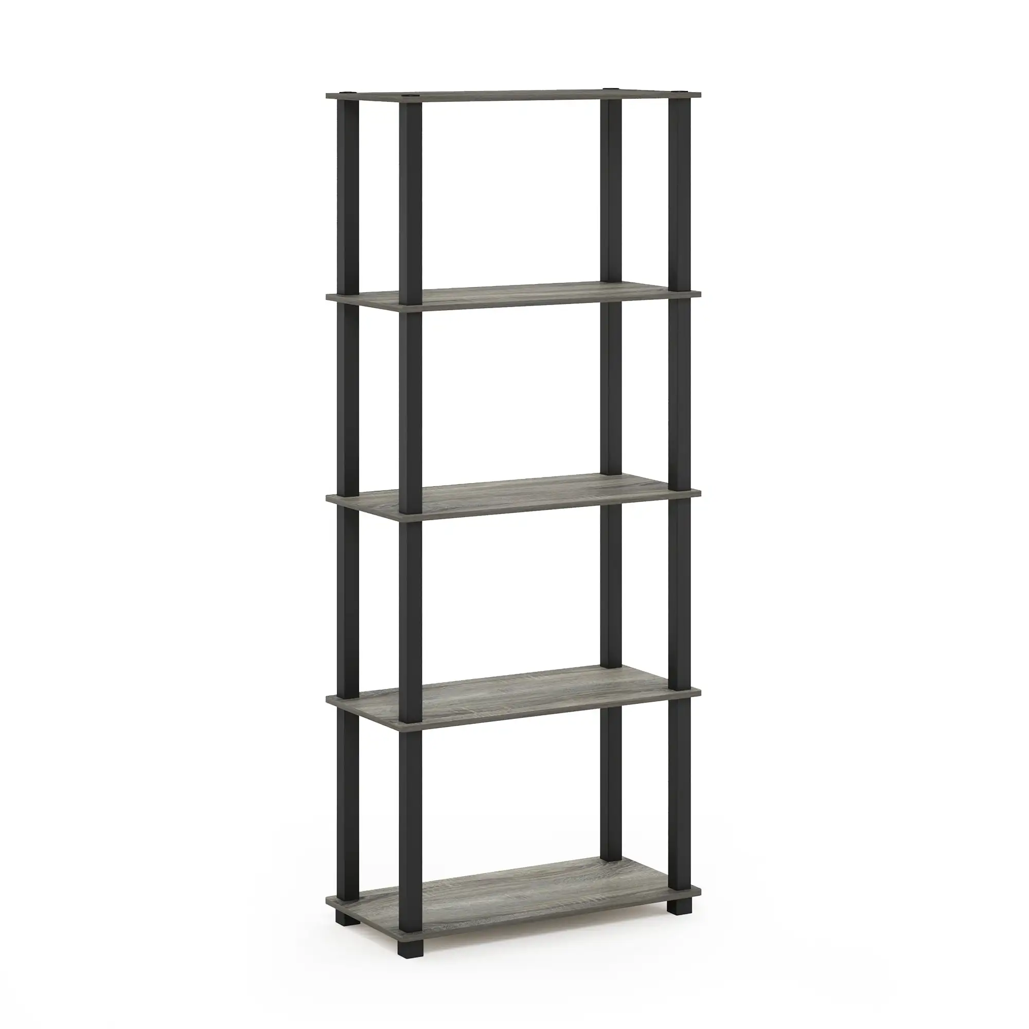 Furinno Turn-S-Tube 5-Tier Multipurpose Shelf Display Rack with Square Tubes. French Oak Grey/Black