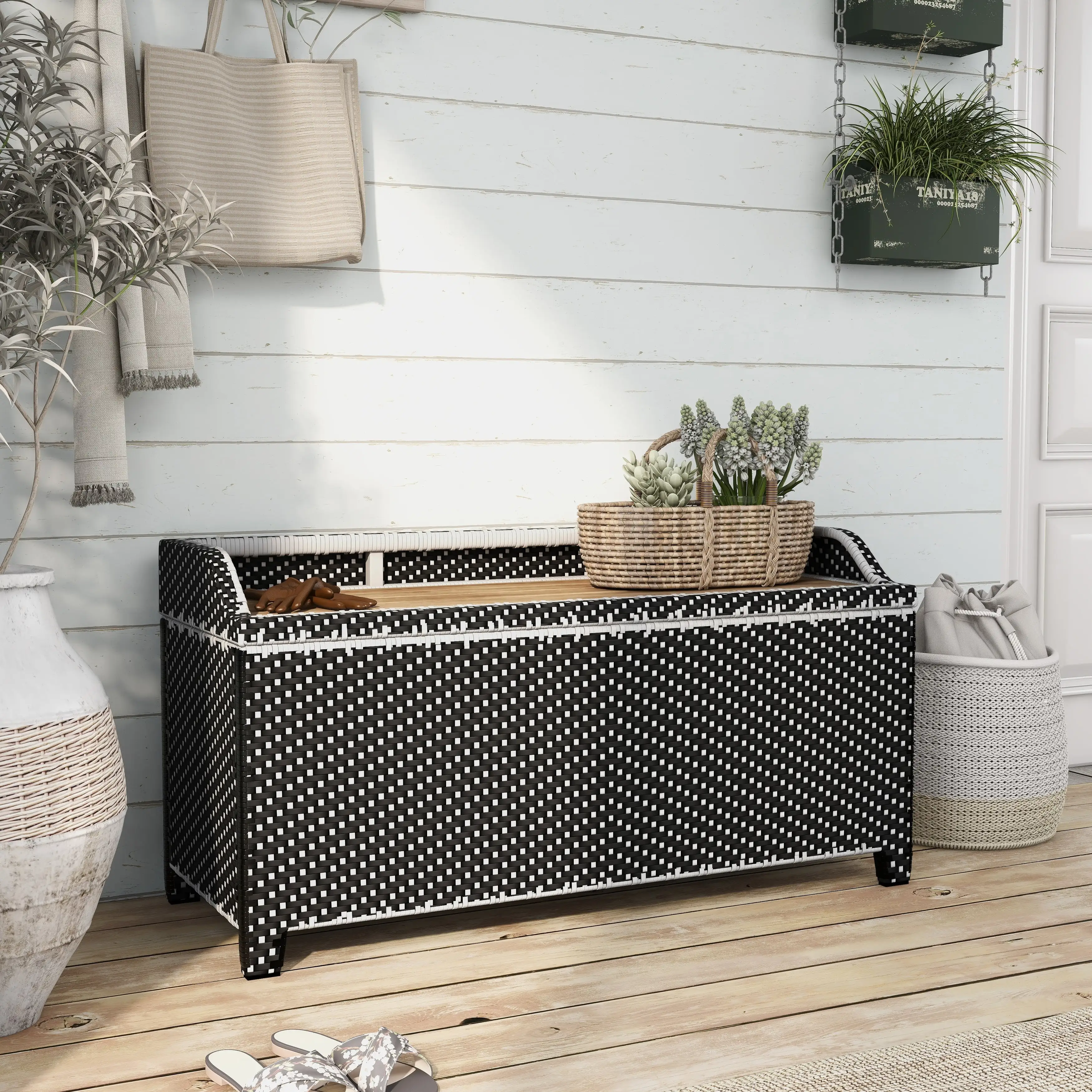 Furniture of America Courtnie Beach Aluminum Outdoor Poolside Storage Bench by Black