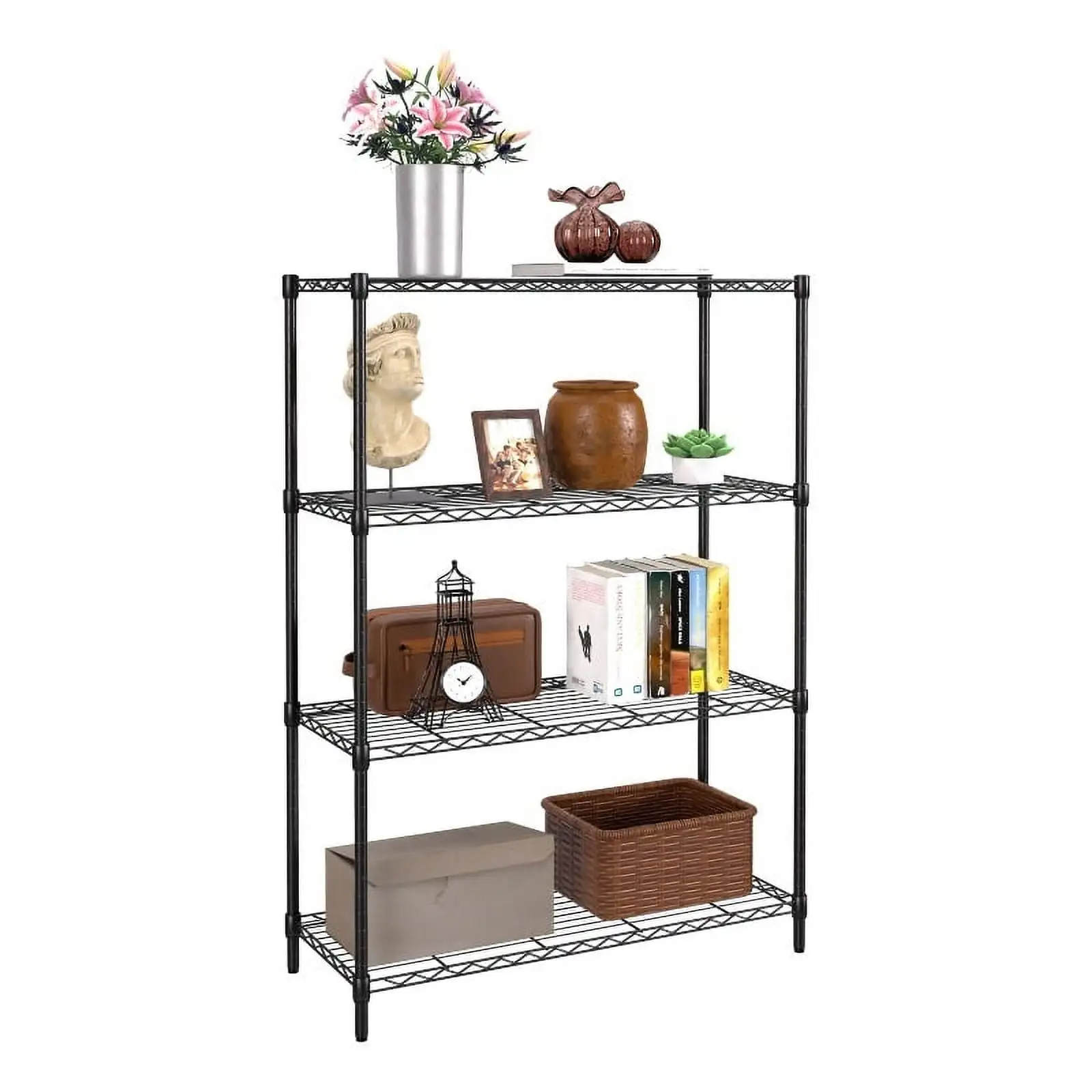 Furniture of America Stada 4-Tier Metal Shelf with Adjustable Height in Black