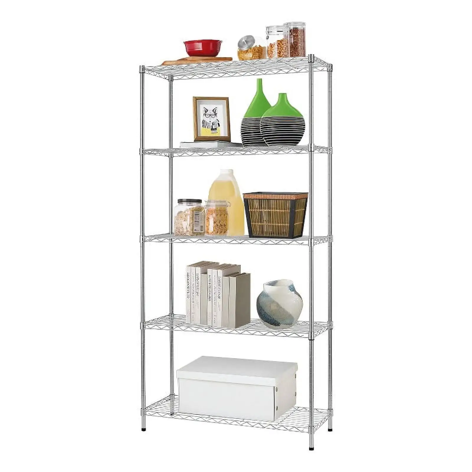 Furniture of America Stada 5-Tier Metal Shelf with Adjustable Height in Chrome