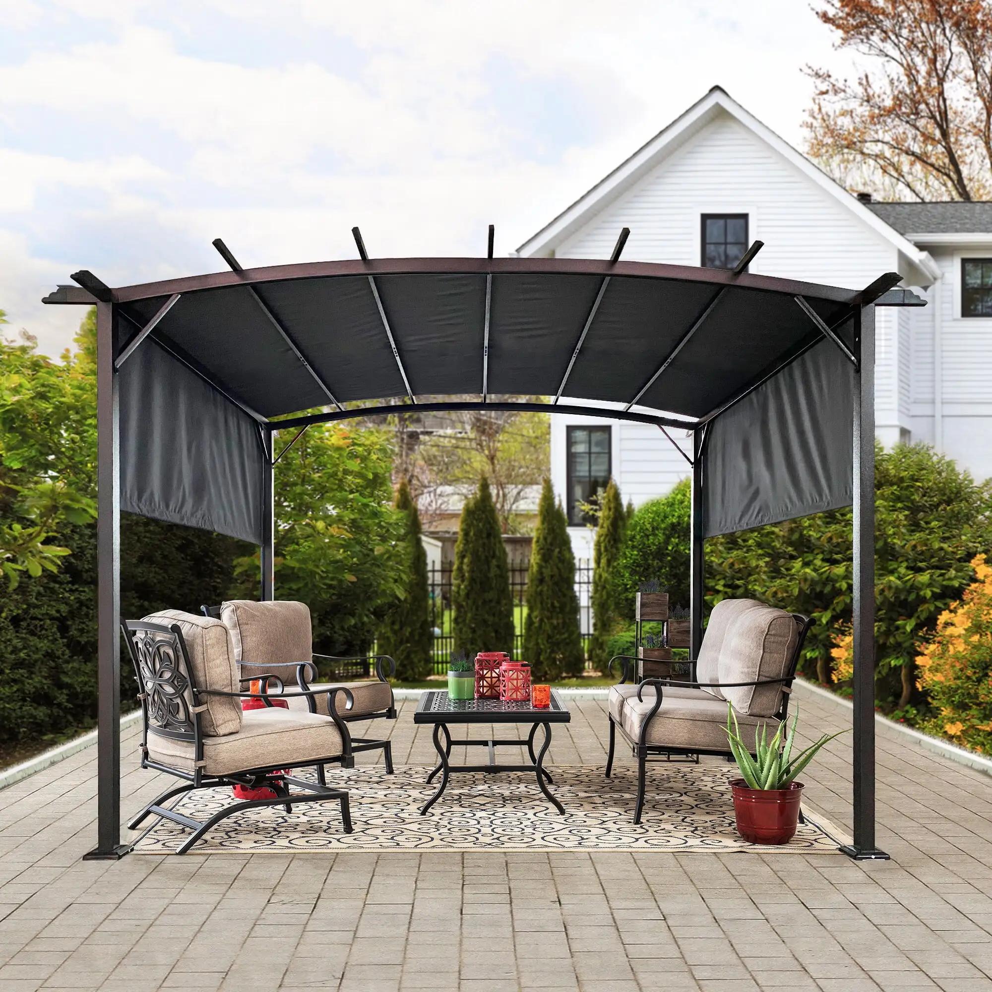 Furvclv 12x9 Ft Metal Pergola. Outdoor Gazebo. Easy Setup Outside Shelter. Wind Secure Cozy Seating Area. Steel Frame Gazebo. For Patio Backyard Deck Lawns Balcony Garden Porch