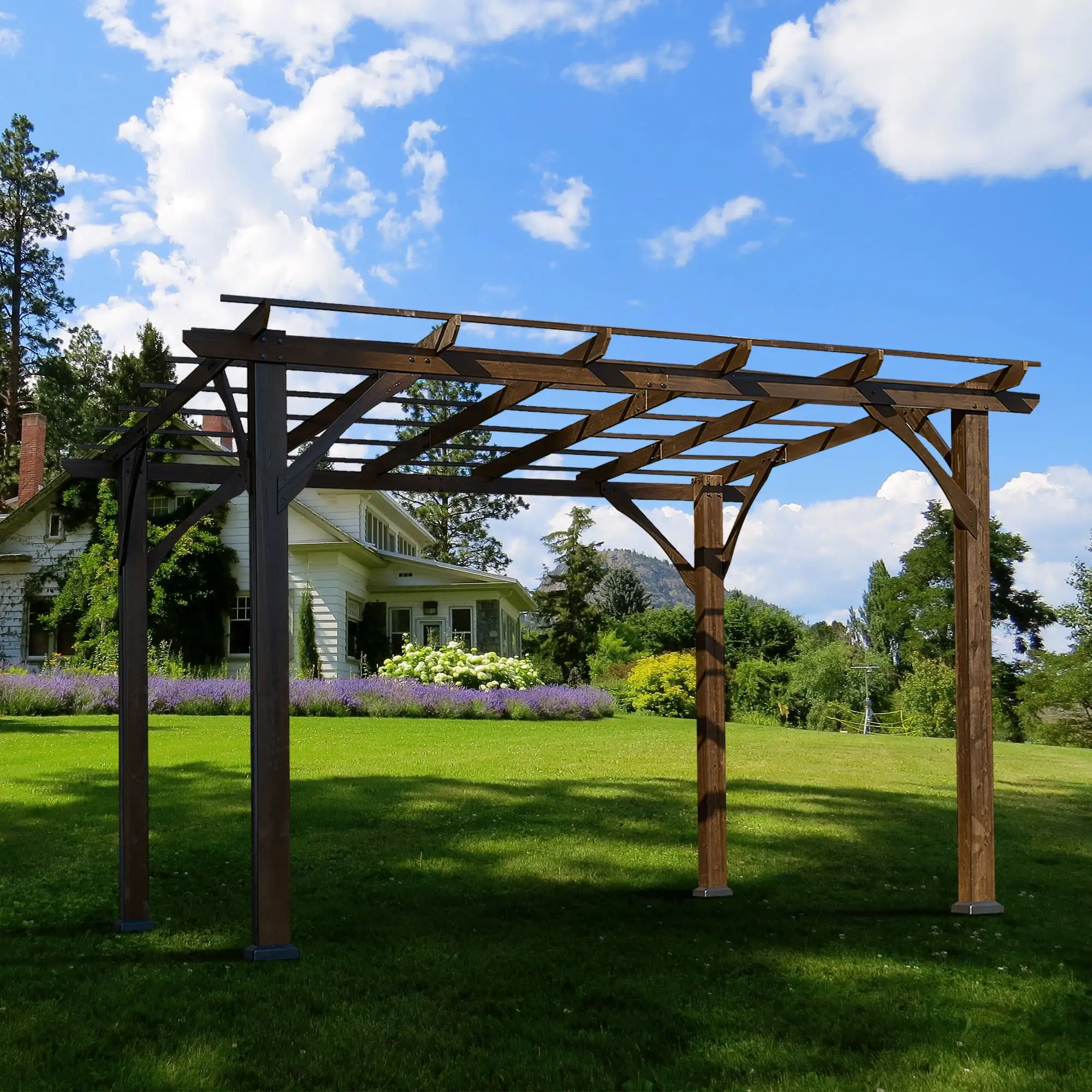 Furvclv Cedar Wood Pergola Outdoor Rot Resistant Gazebo Easy Setup Outside Shelter Wind Secure Cozy Seating Area For Patio Backyard Deck Lawns Balcony Garden Porch