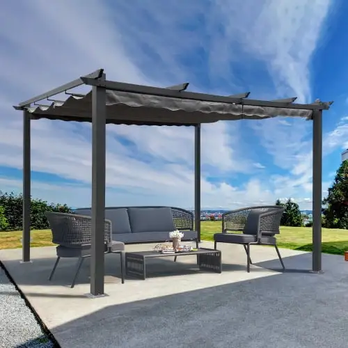 Furvclv Outdoor Canopy Tent. Retractable Pergola 13'x10' With Aluminium Frame Canopy Sunshelter Pergola Waterproof. Rust-proof Gazebos Tent For Garden. Backyard. Terraces