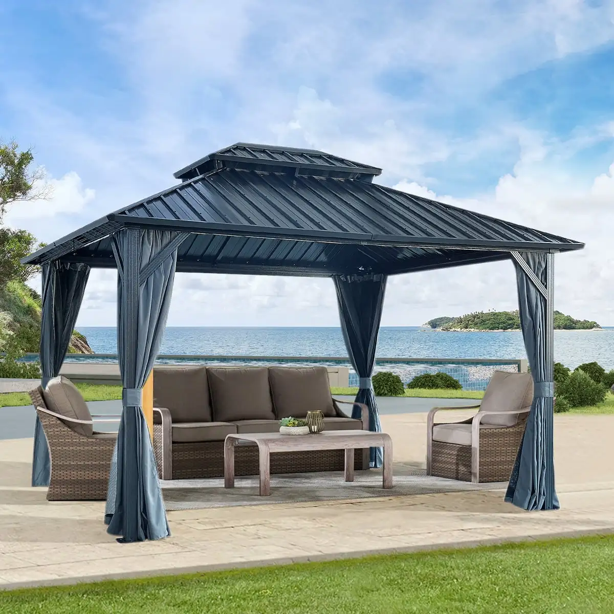 Furvclv Outdoor Patio Tent 12x12 Gazebo With Pre Drilled Base Aluminum Frame Double-roof Ultraviolet-proof Rust-proof Gazebo Canopy Tent