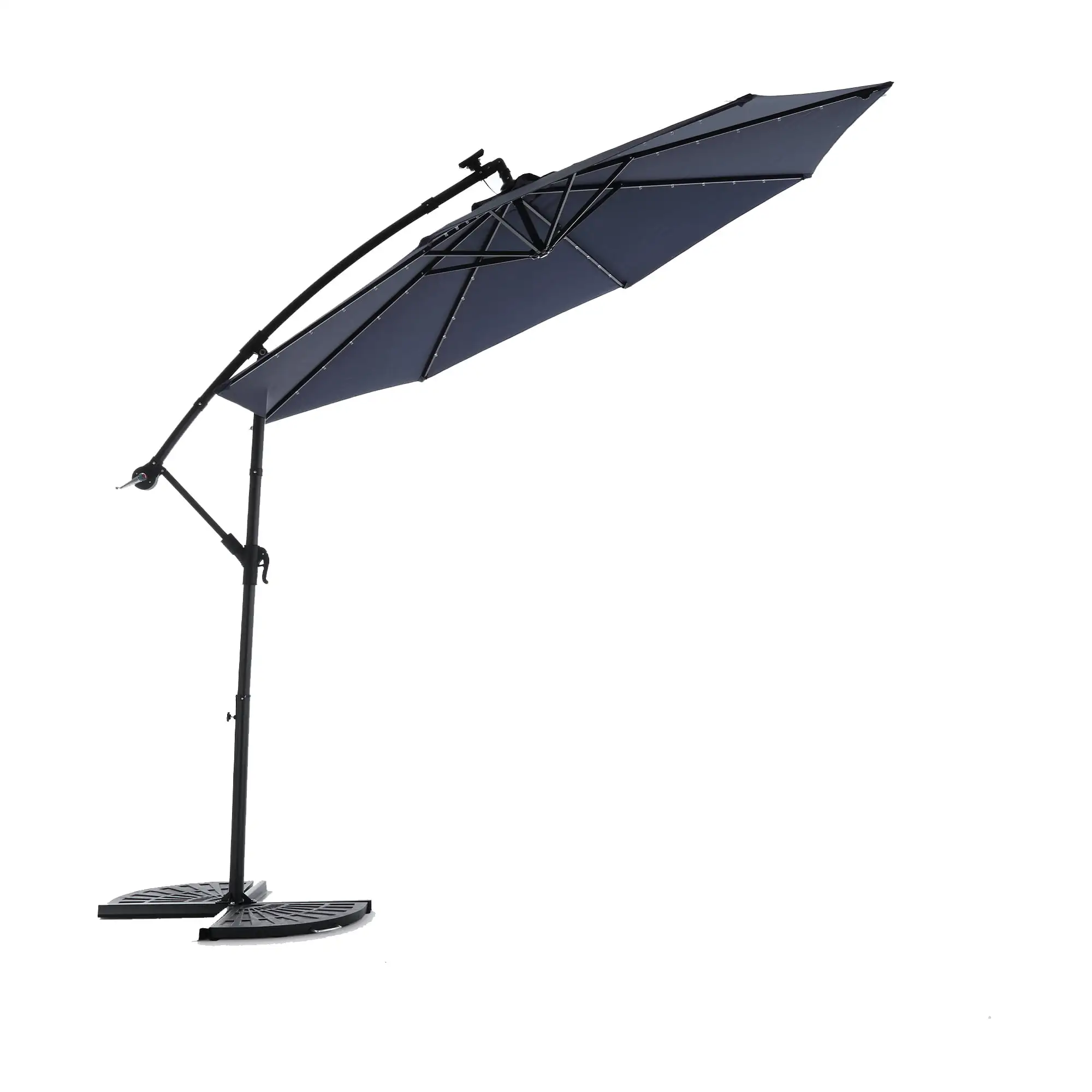 Furvclv Solar Offset Umbrella. 10FT Cantilever Patio Umbrella. Outdoor Market Hanging Umbrella With 40 Built-in LED Lights. Air Vent. Removable Crank Handle. Cross Base