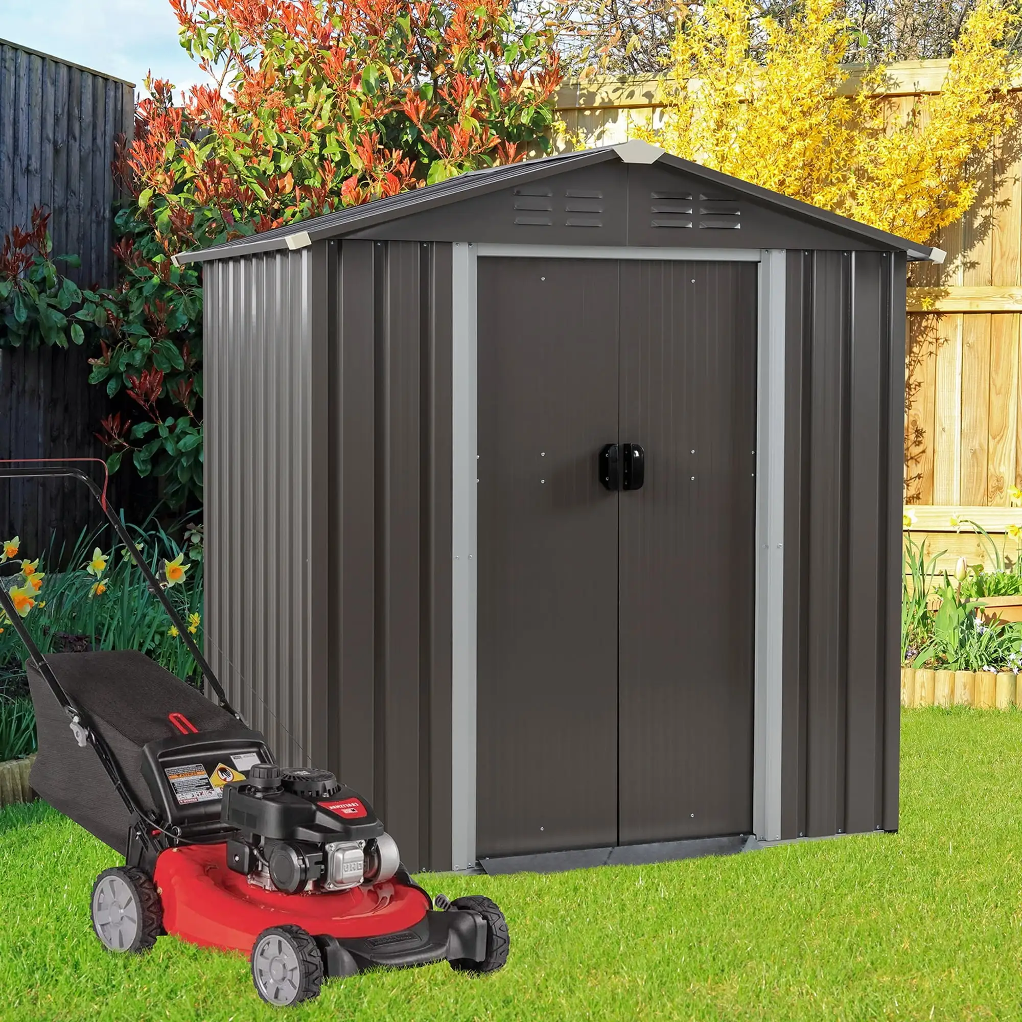 Futzca 6 x 4 x 6 FT Outdoor Metal Tool Shed Clearance with Lockable Door. Waterproof (Grey) - N/A 6x4x6 FT /Grey