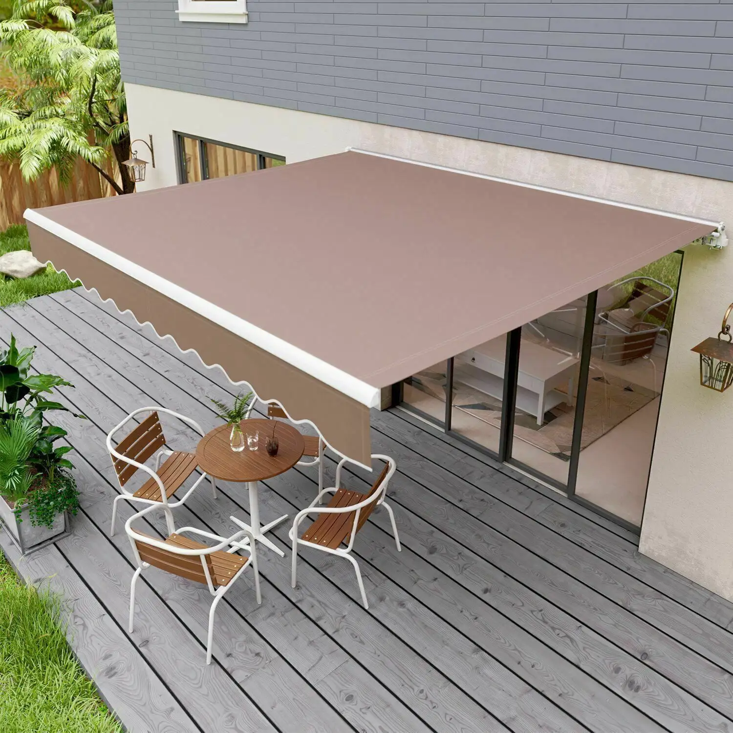 GARTIO Retractable Patio Awning. 12' x 10' Outdoor Sunshade Shelter Door Window Awning Canopy. Aluminum Alloy Frame