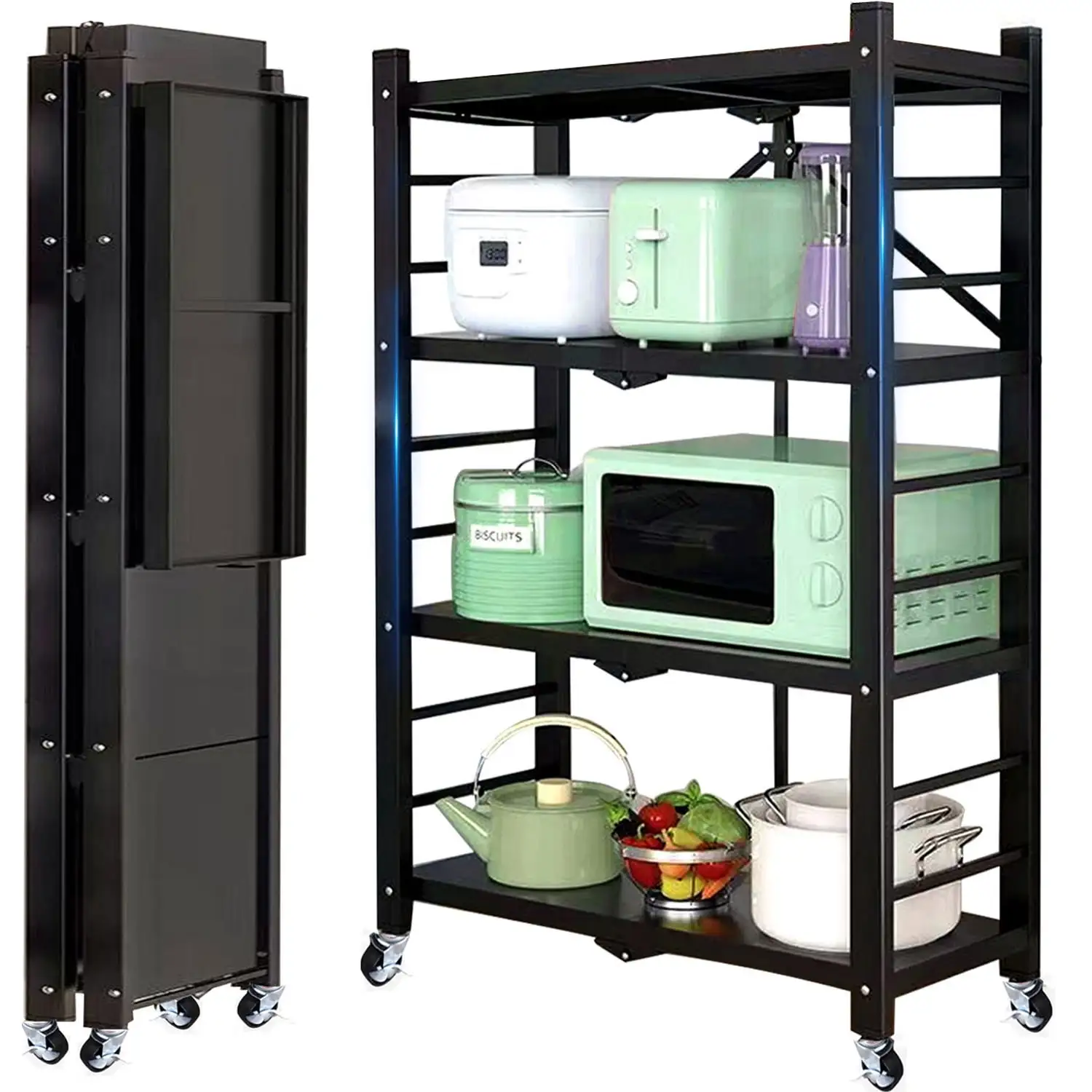 GAZILY 4-Tier Storage Shelving Unit. Foldable Storage Shelves Wire Shelving Unit Adjsutable Shelf Heavy Metal Shelf. 250lbs Capacity Free Standing Racks Organization