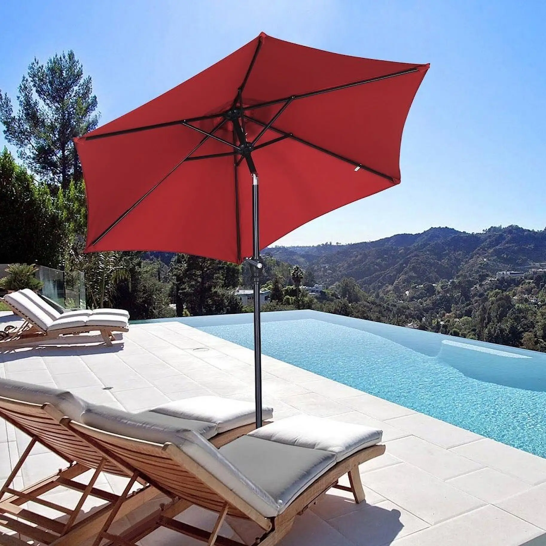 GDY 7.5 X 7ft Patio Umbrella Can Adjusted Angle (No Base) Red