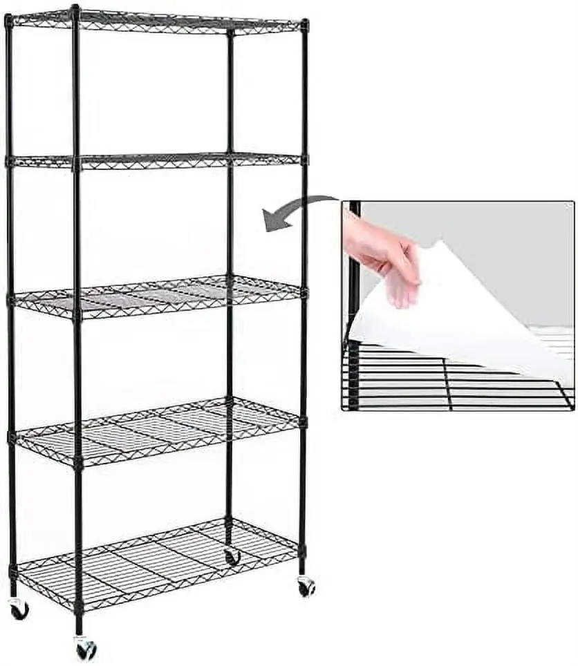 GEROBOOM 2-Pack 5- Shelving Units and on Wheels with Liners Set of 5 NSF Certified Adjustable Carbon Steel Wire Shelving Unit Rack for Garage Kitchen Office Black 63 X 30 X 14