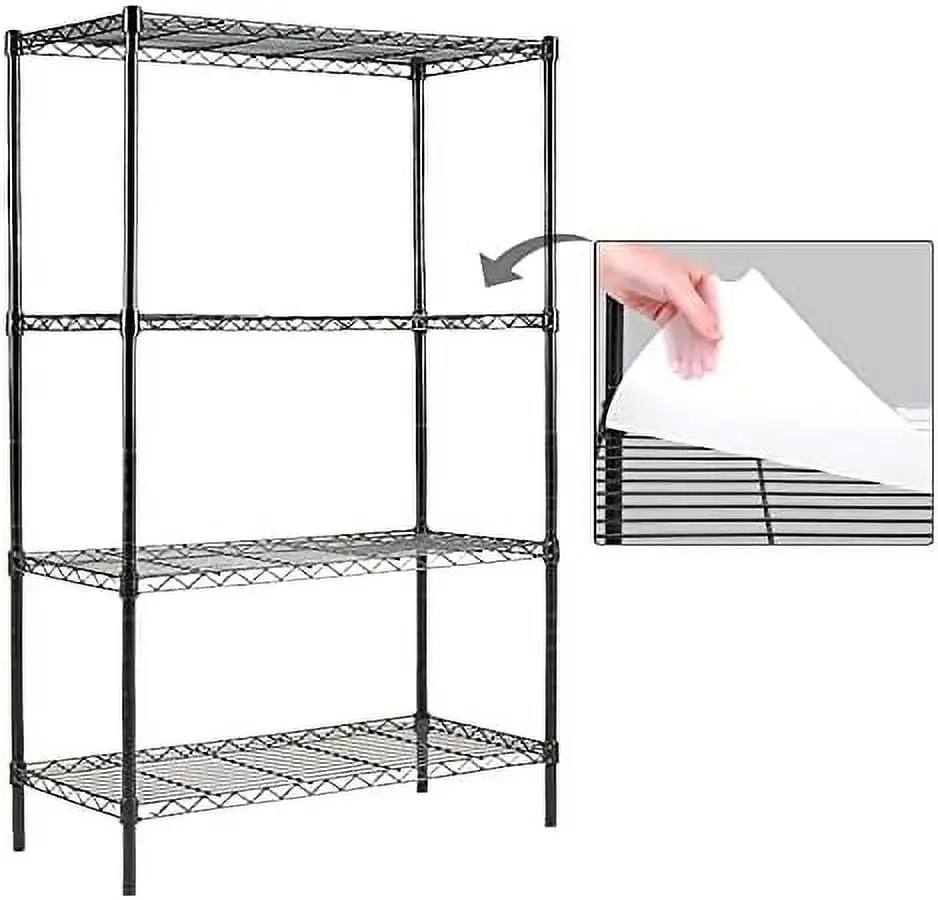 GEROBOOM 4- Shelving Unit with Liners Set of 4 Adjustable Metal Wire Shelves 150lbs Loading Capacity Per Shelving Units and for Kitchen and Garage (30W x 14D x 47H) Black