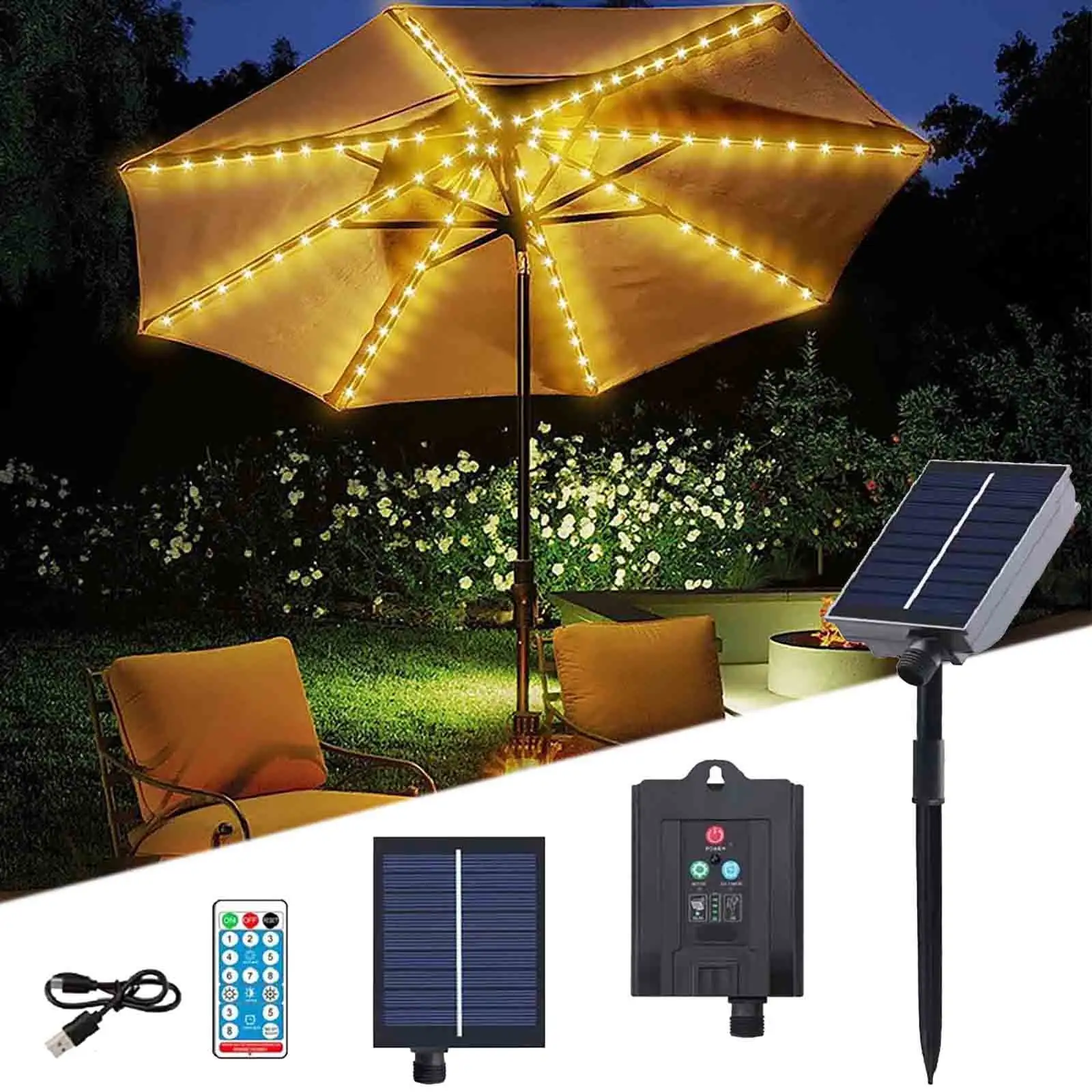 GFHFHITJ 9Ft 3 Tier 70+ Solar Powered Led Patio Umbrella with Crank Tilt Button Lights Aluminum for Outdoor Decks Market