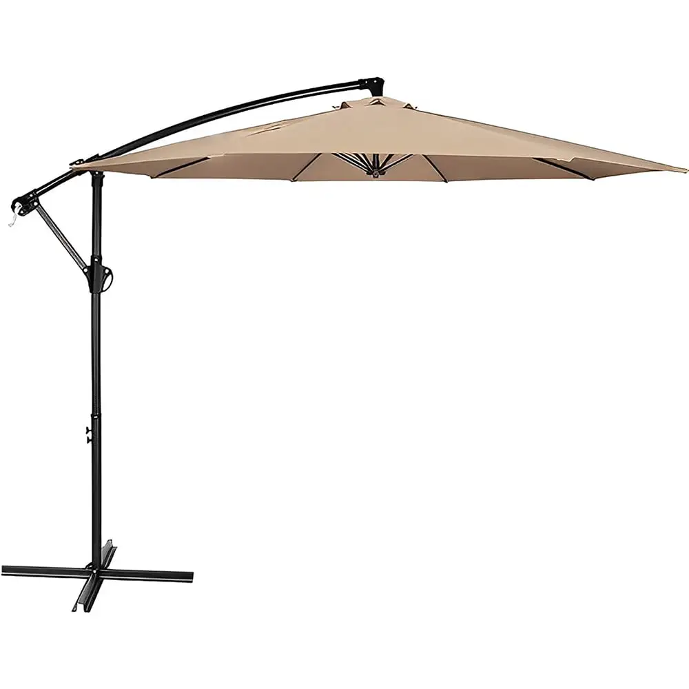 GRTYOKF 10 ft. Steel Cantilever Offset Outdoor Patio Umbrella with Crank Lift - Beige