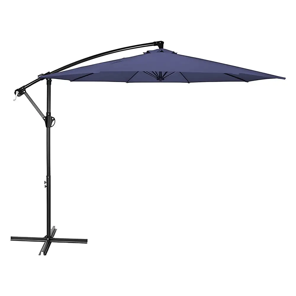 GRTYOKF 10 ft. Steel Cantilever Offset Outdoor Patio Umbrella with Crank Lift - Blue