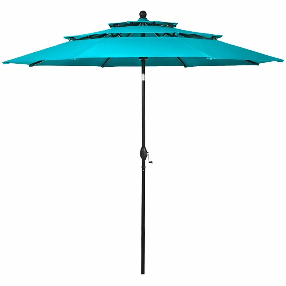 GVN 10' 3 Tier Patio Umbrella Aluminum Sunshade Shelter Double Vented without Base-Turquoise. Outdoor Table Umbrella. Outdoor Umbrella. Market Umbrella for Outdoor Patio Backyard Garden Lawn Sun Shade