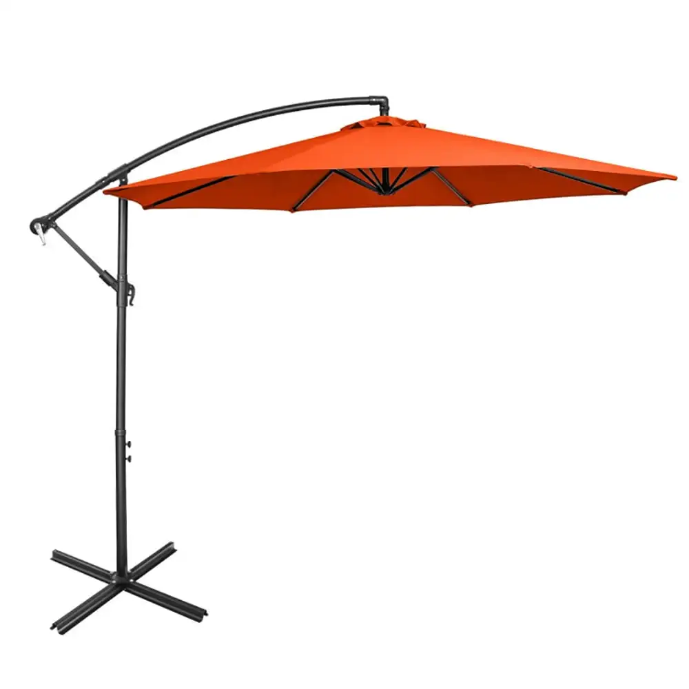 GVN 10 Feet Offset Umbrella with 8 Ribs Cantilever and Cross Base-Orange. Patio Offset Umbrella with Easy Tilt Adjustment. Cantilever Patio Umbrellas. Sunshade Umbrella Canopy