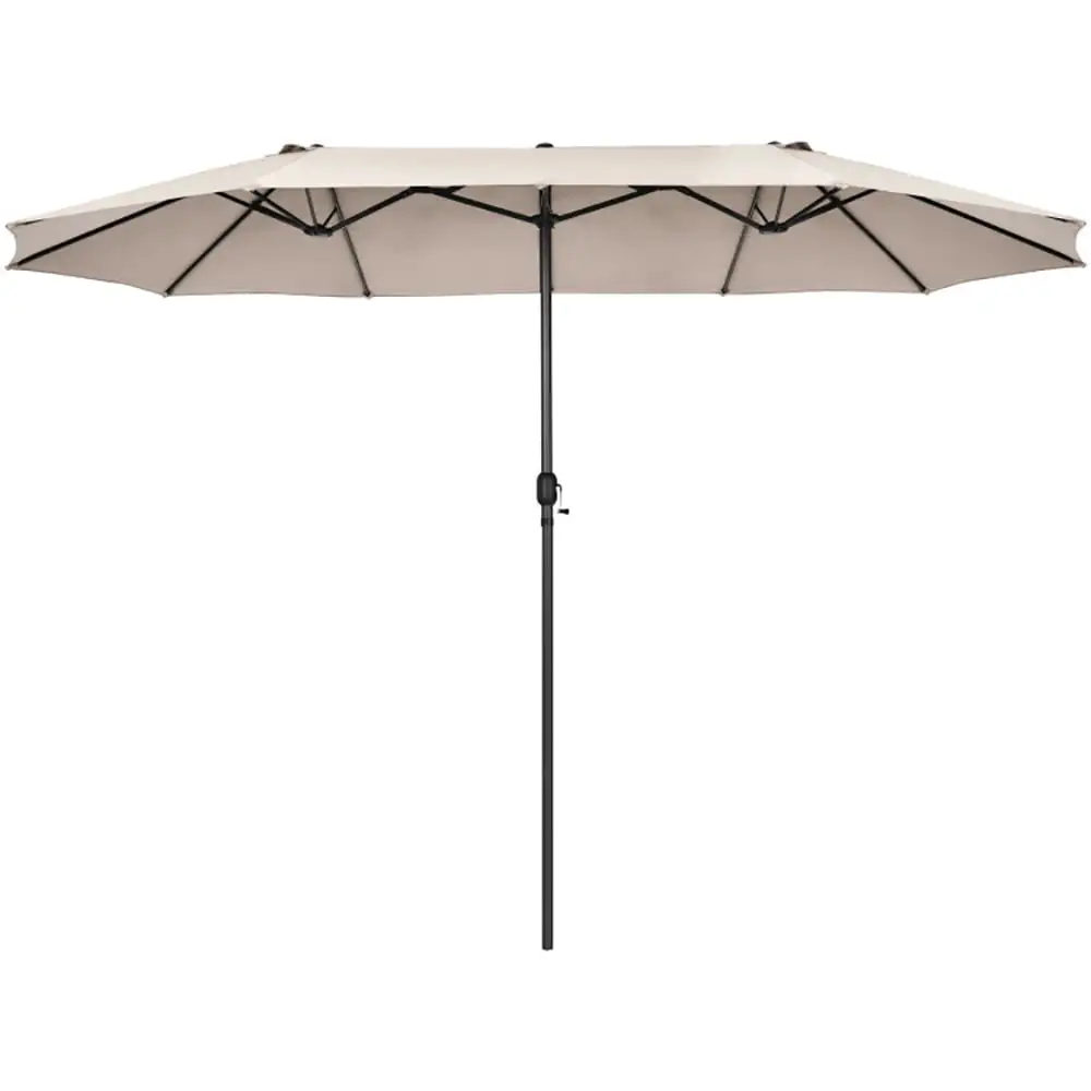 GVN 15 Feet Patio Double-Sided Umbrella with Hand-Crank System-Beige. Outdoor Table Umbrella. Outdoor Umbrella. Market Umbrella for Outdoor Patio Backyard Garden Lawn Sun Shade