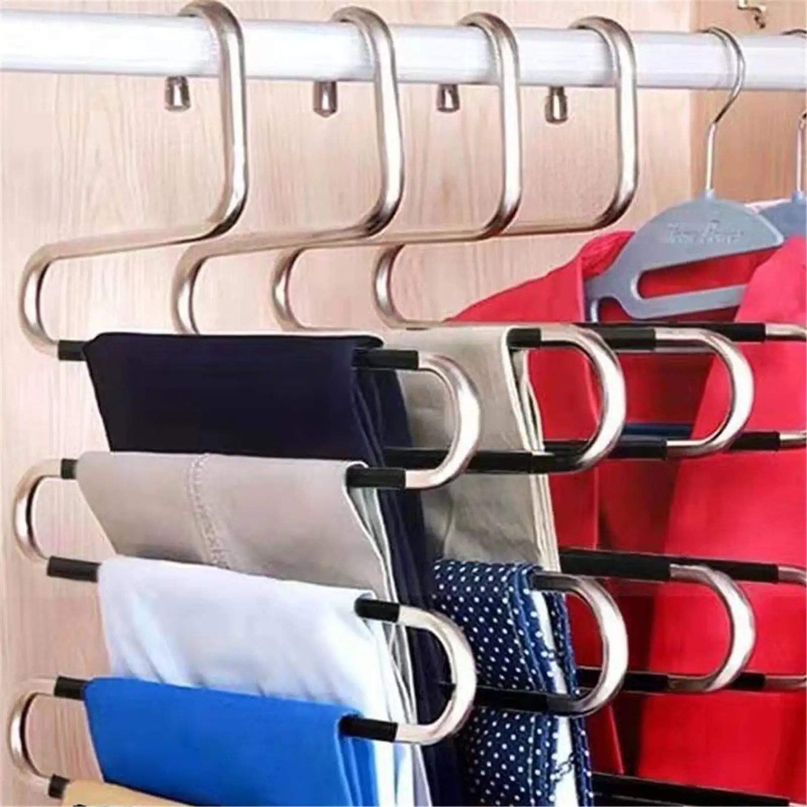 GZHCGSM Shelf Unit Pants Hangers Non Slip Closet Storage Organizer Multi Space Saving Hanger For Pants Jeans Belt Tie Scarf for home Bathroom