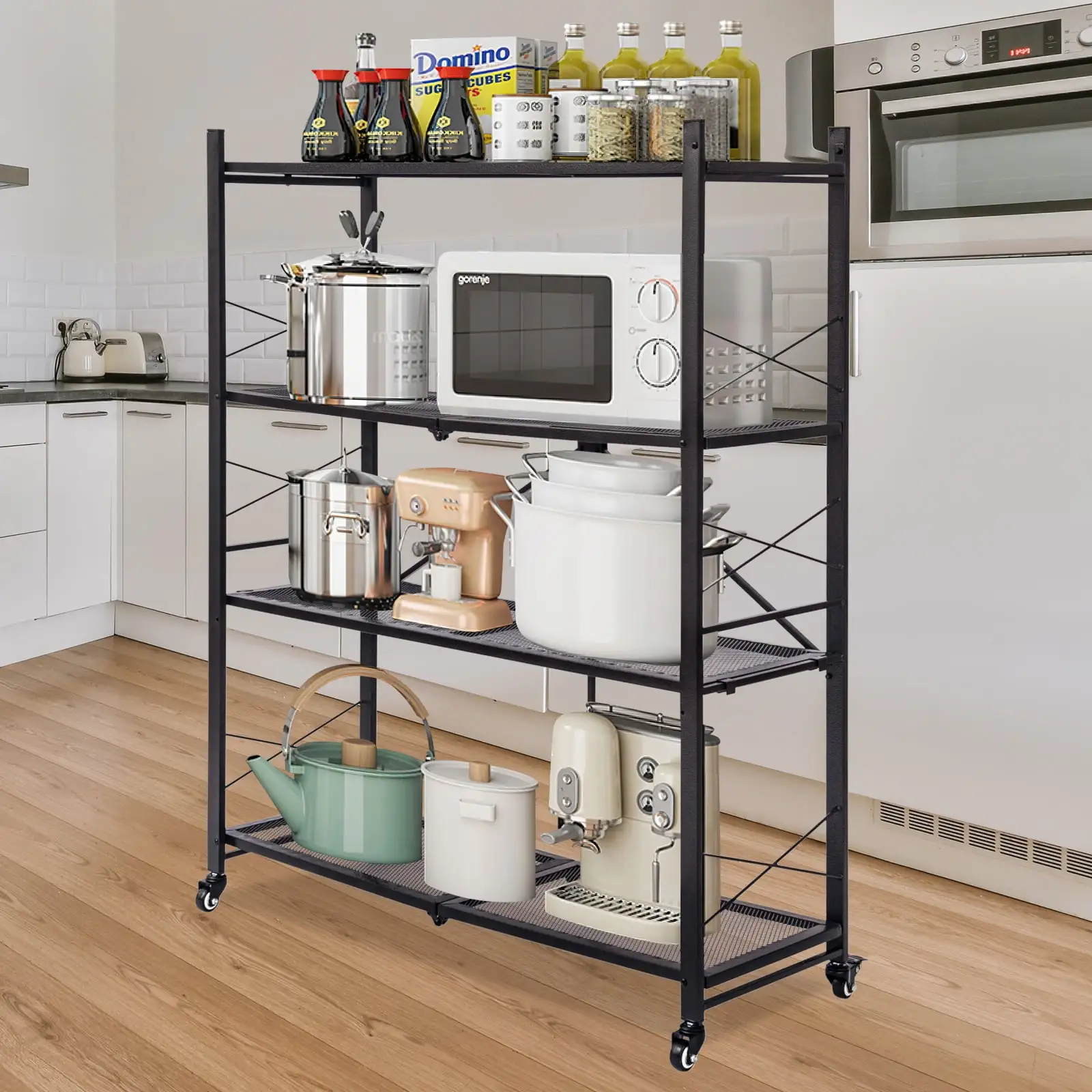 Gaildon Foldable Shelves 5 Tier Heavy Duty Metal Storage Shelves with Wheels - No Assembly Collapsible Shelving Unit for Kitchen Garage Hold up to 1000 lbs