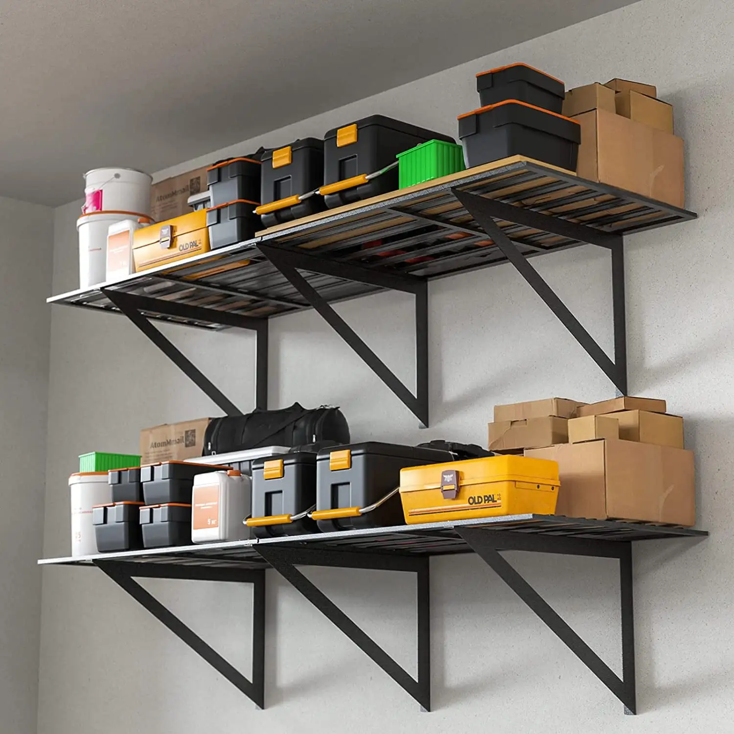 Garage Shelf Wall Mount. 2-Pack 2 x 6ft Steel Shelving. 800 lbs Loads Capacity Heavy Duty Floating Shelves. 24x72 Garage Storage Rack. Black