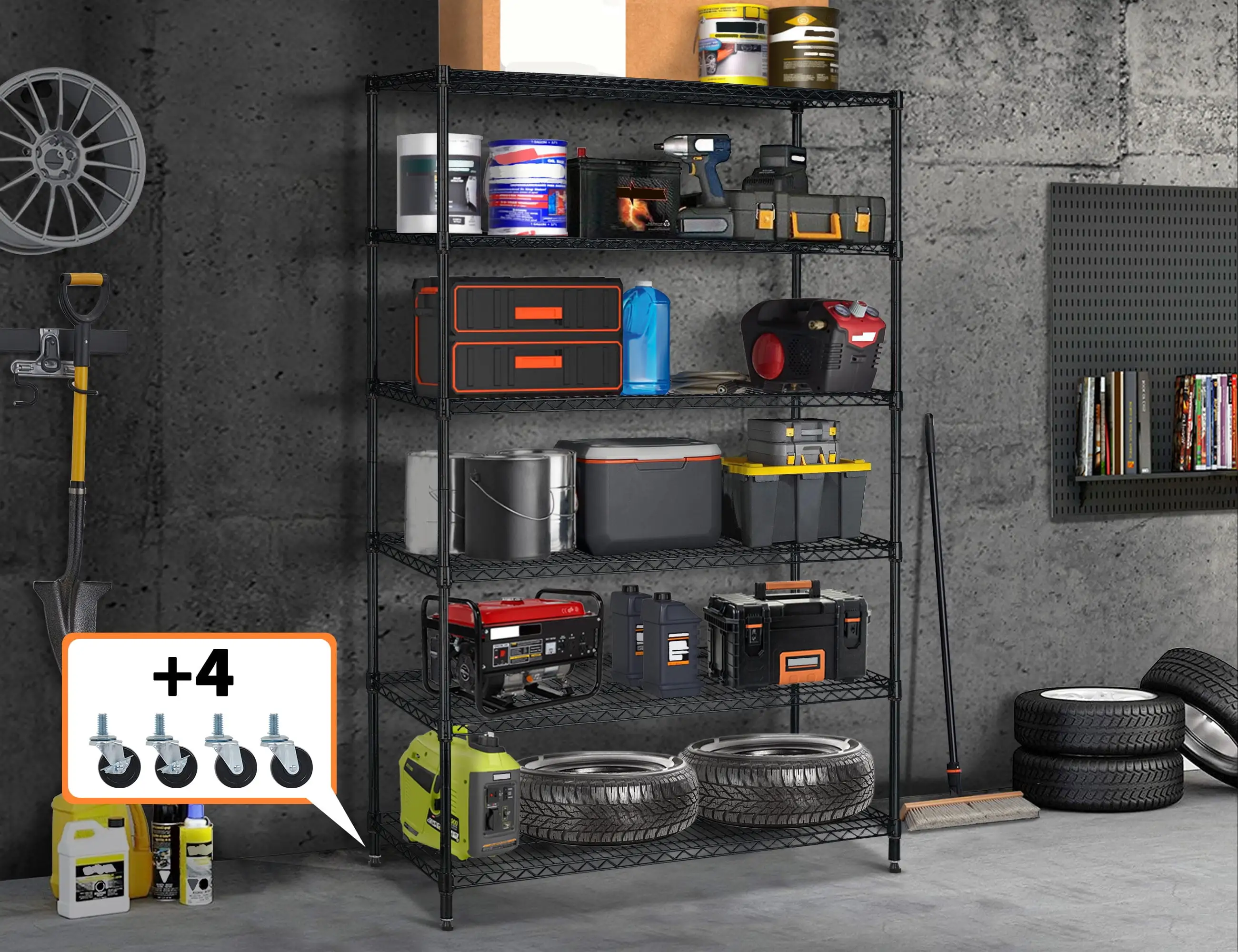 Garage Shelving. 6 Tier Storage Shelves Heavy Duty 6000lbs Capacity. Adjustable Metal Shelving Units with Wheels for Garage. Basement 72x48x18