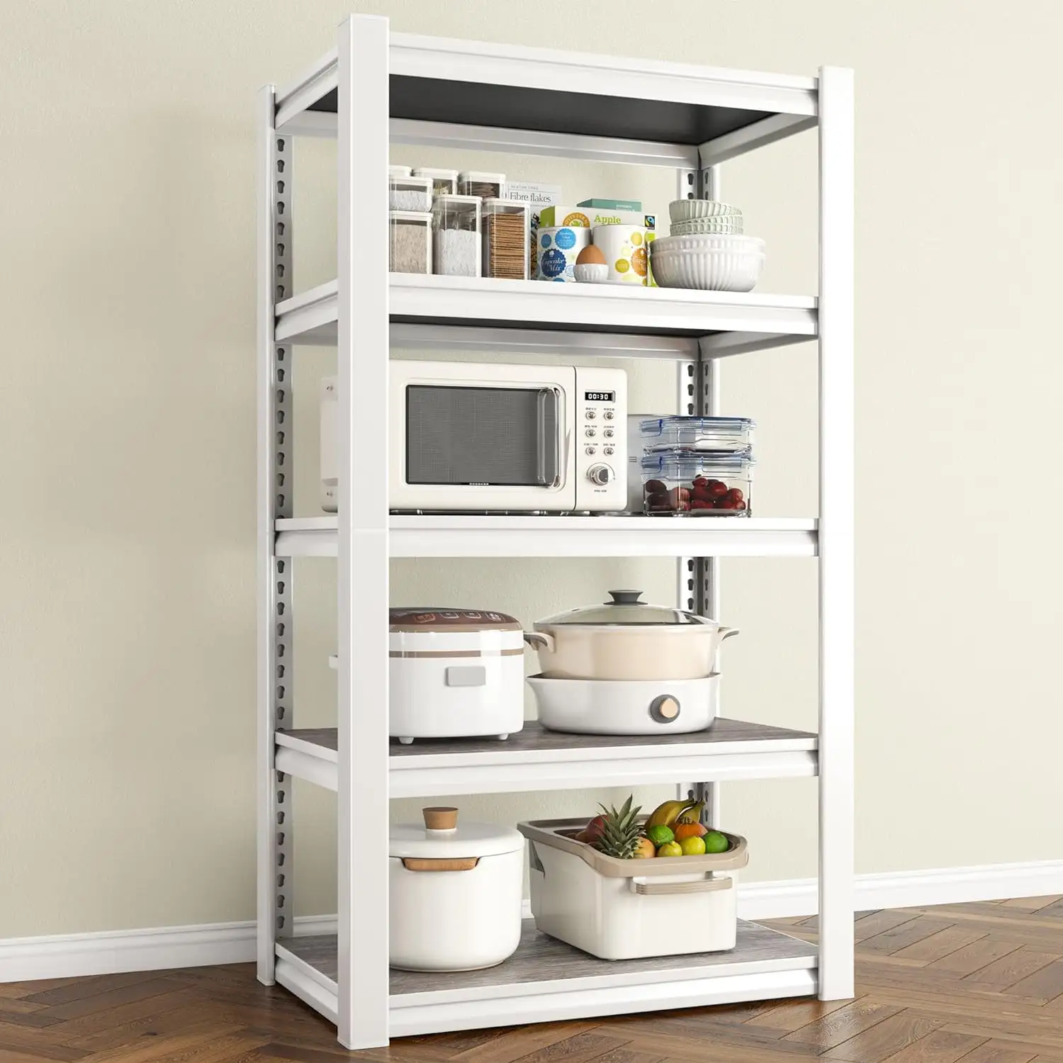 Garage Shelving Storage Shelves Heavy Duty Shelving 3000LBS Pantry Shelves Adjustable White Metal Shelving Units and Storage Racks and Shelving Garage Kitchen Shelves. 60''HX24.5''WX16.5''D