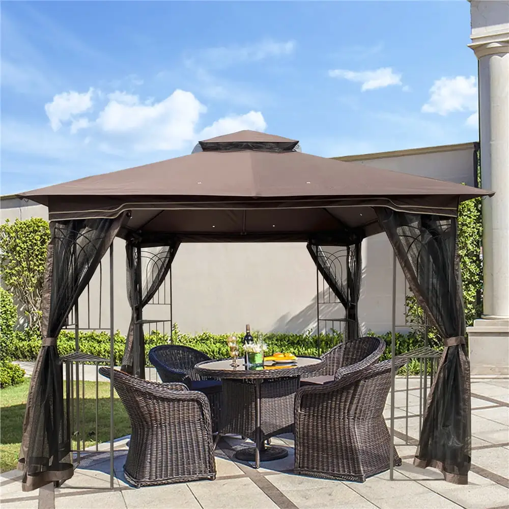 Gazebo with Netting. SEGMART 10'x10' Gazebo Outdoor Gazebo with Screen. Outdoor Canopy Sun Shelter Gazebo Tent Screen House. Gazebo With Ventilated Double Roof for Outside Yard Deck Patio. LLL4579