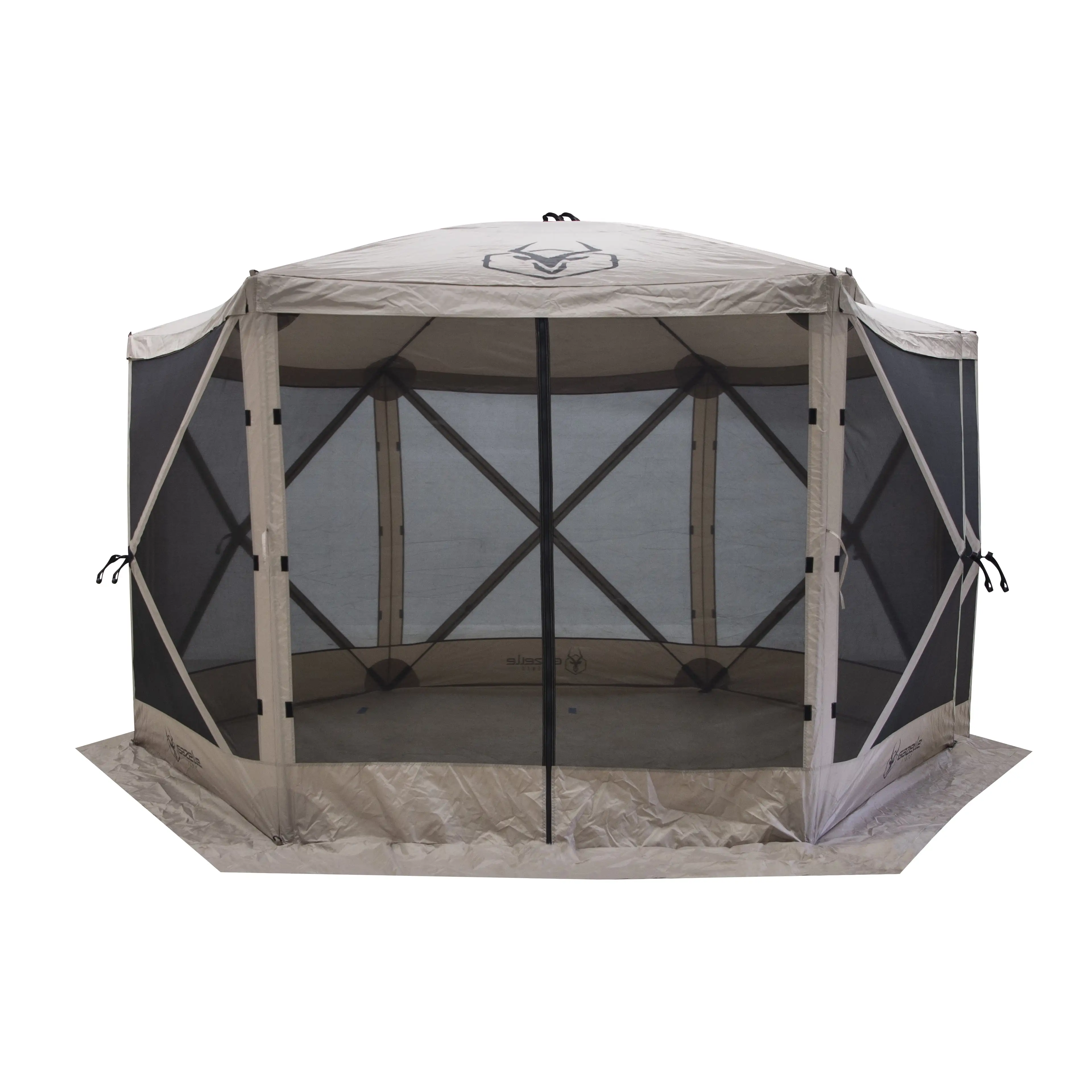 Gazelle G6 12x12ft 6 Side Pop Up Portable 8 Person Gazebo Tent. Desert Sand