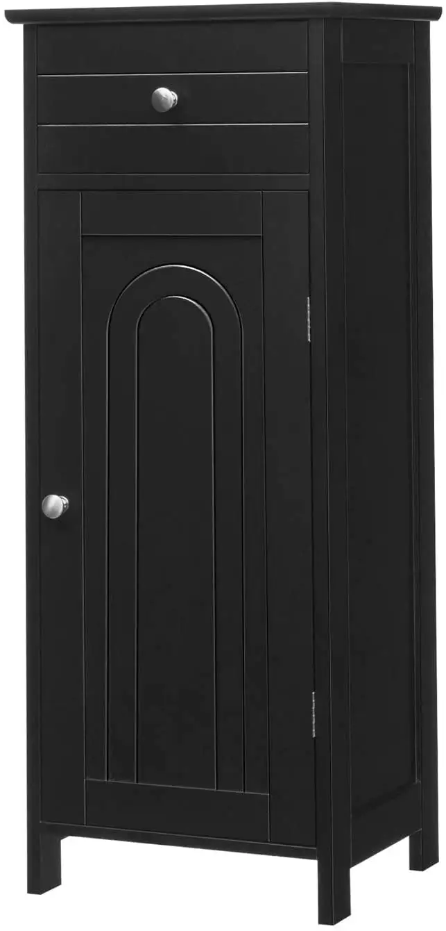 Giantex Floor Storage Cabinet. Multifunctional Freestanding Bathroom Storage Cabinet with Two Adjust Shelves. Ideal for Bathroom. Living Room or Bedroom. 14 x 12 x 34.5 inches (Black)