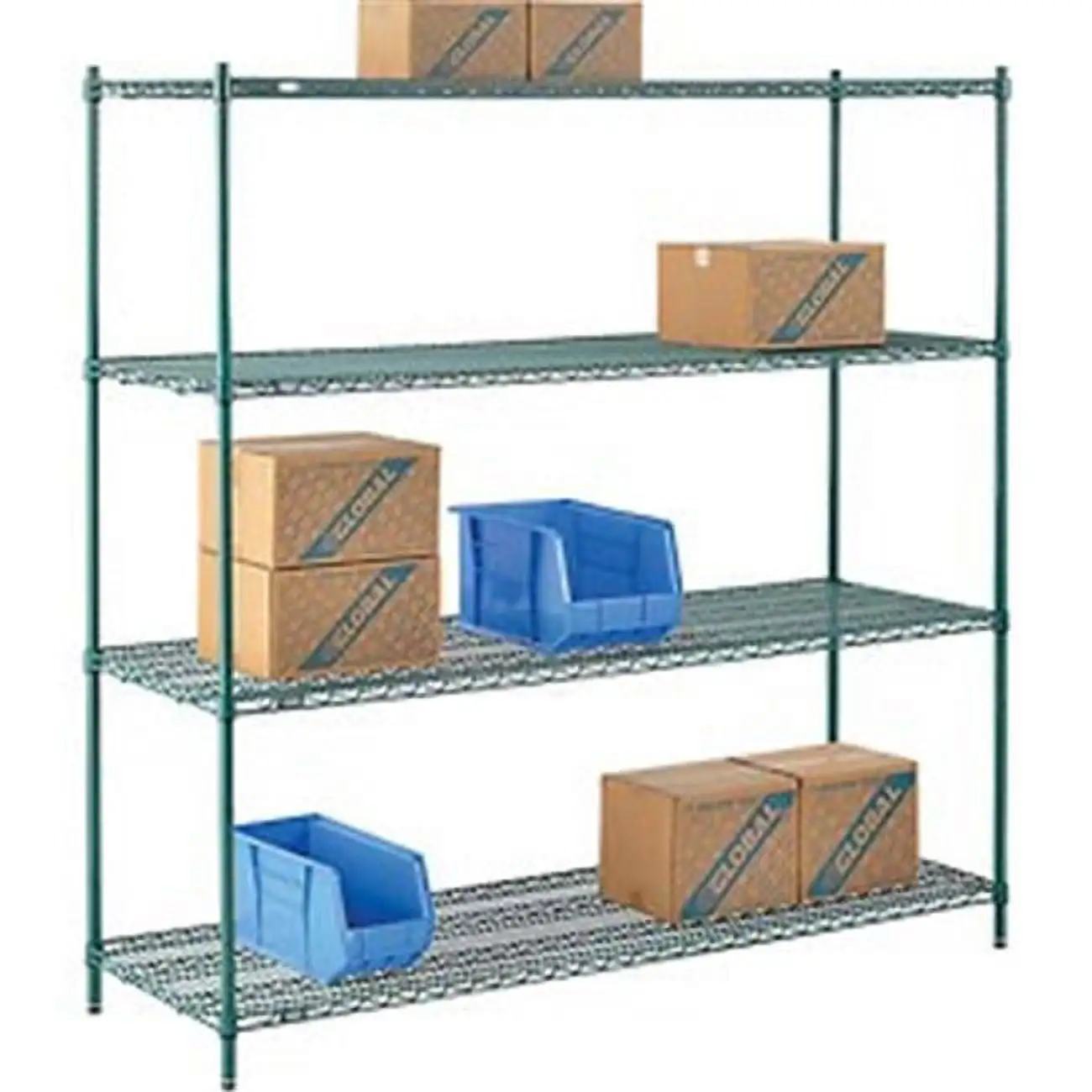 Global Industrial 24727G 72 x 24 x 74 in. Nexel Poly-Z-Brite Wire Shelving, Green