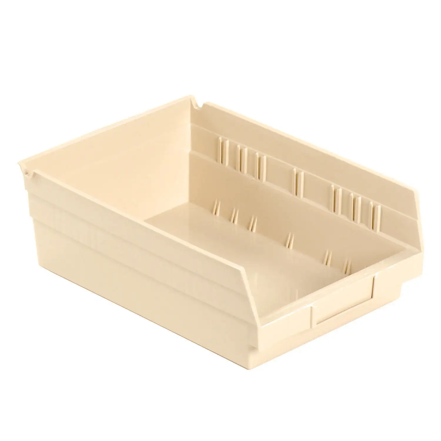 Global Industrial Plastic Shelf Bin Nestable 6-5/8W x 11-5/8 D x 4H Beige. Lot of 12