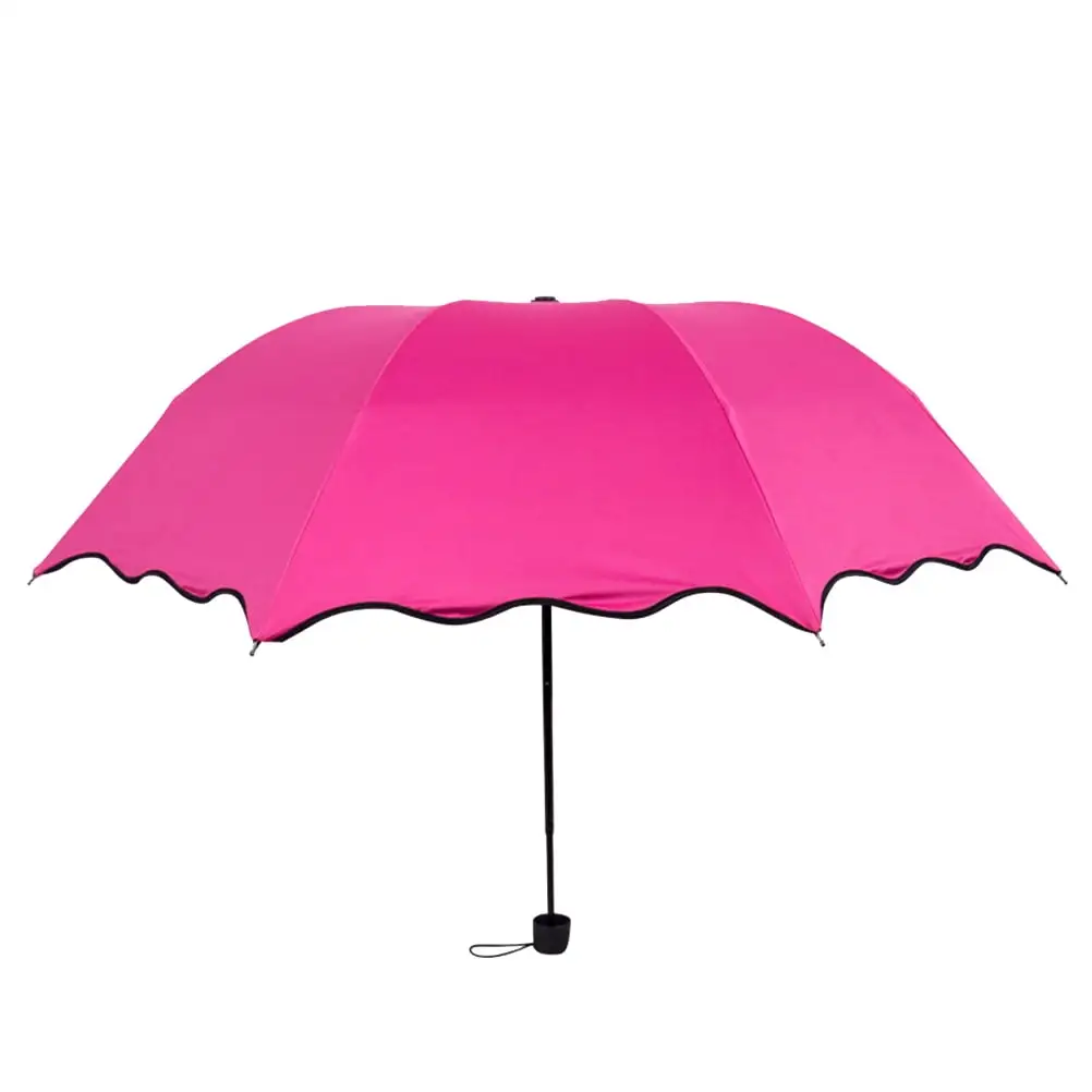 Gongxipen Compact Travel Umbrella Sun and Rain Folding Umbrella with Thickened Fabric and 8 Ribs(Rosy)